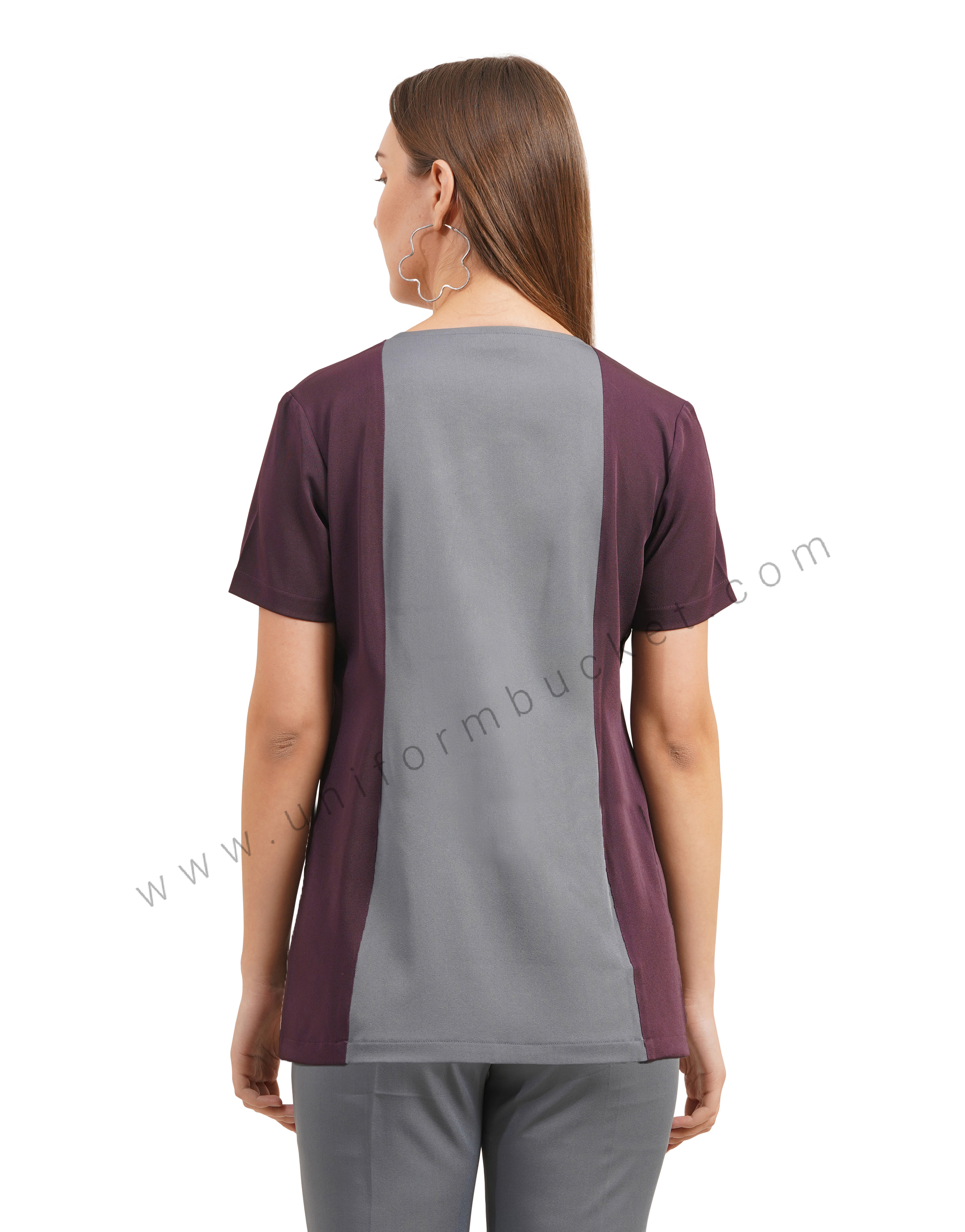 female top with wine & grey front joint top in half sleeve thumbnail 5