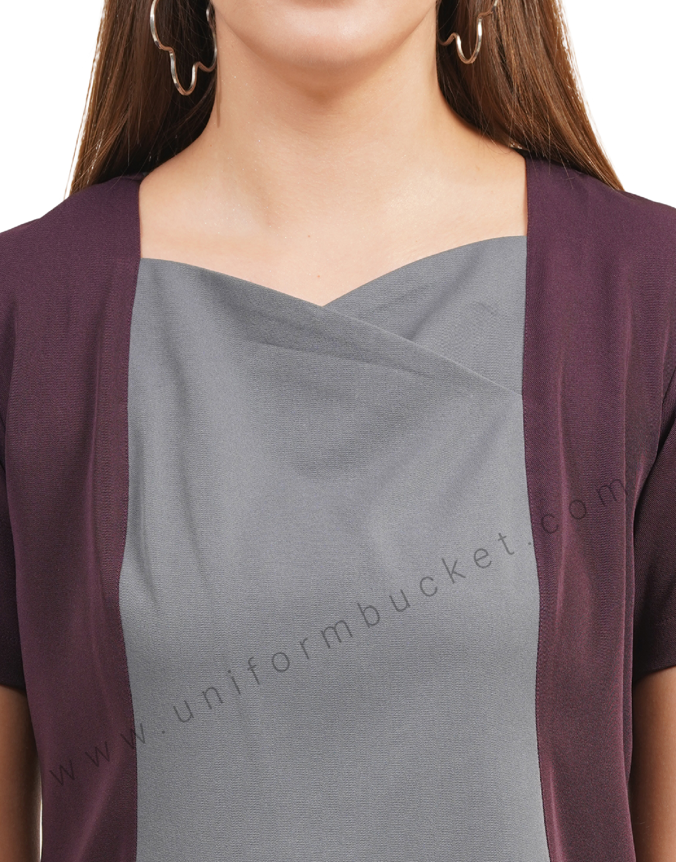 female top with wine & grey front joint top in half sleeve thumbnail 6