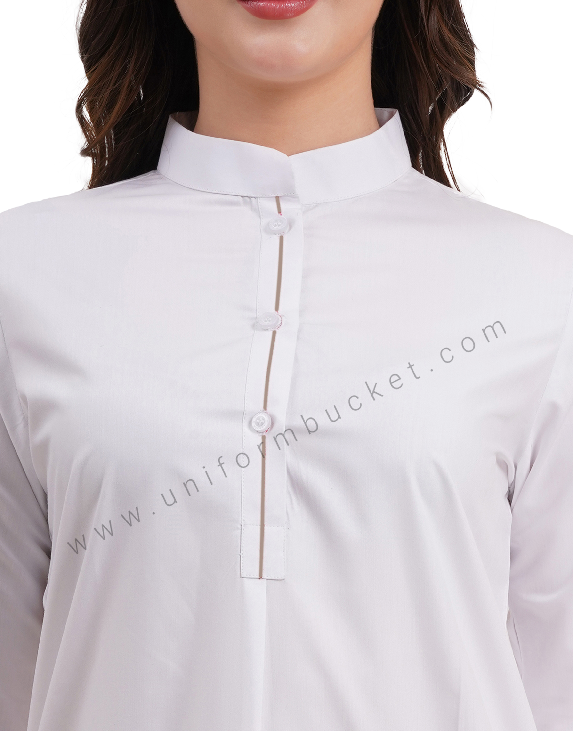 female white kurti with  beige piping on sleeve & placket thumbnail 5
