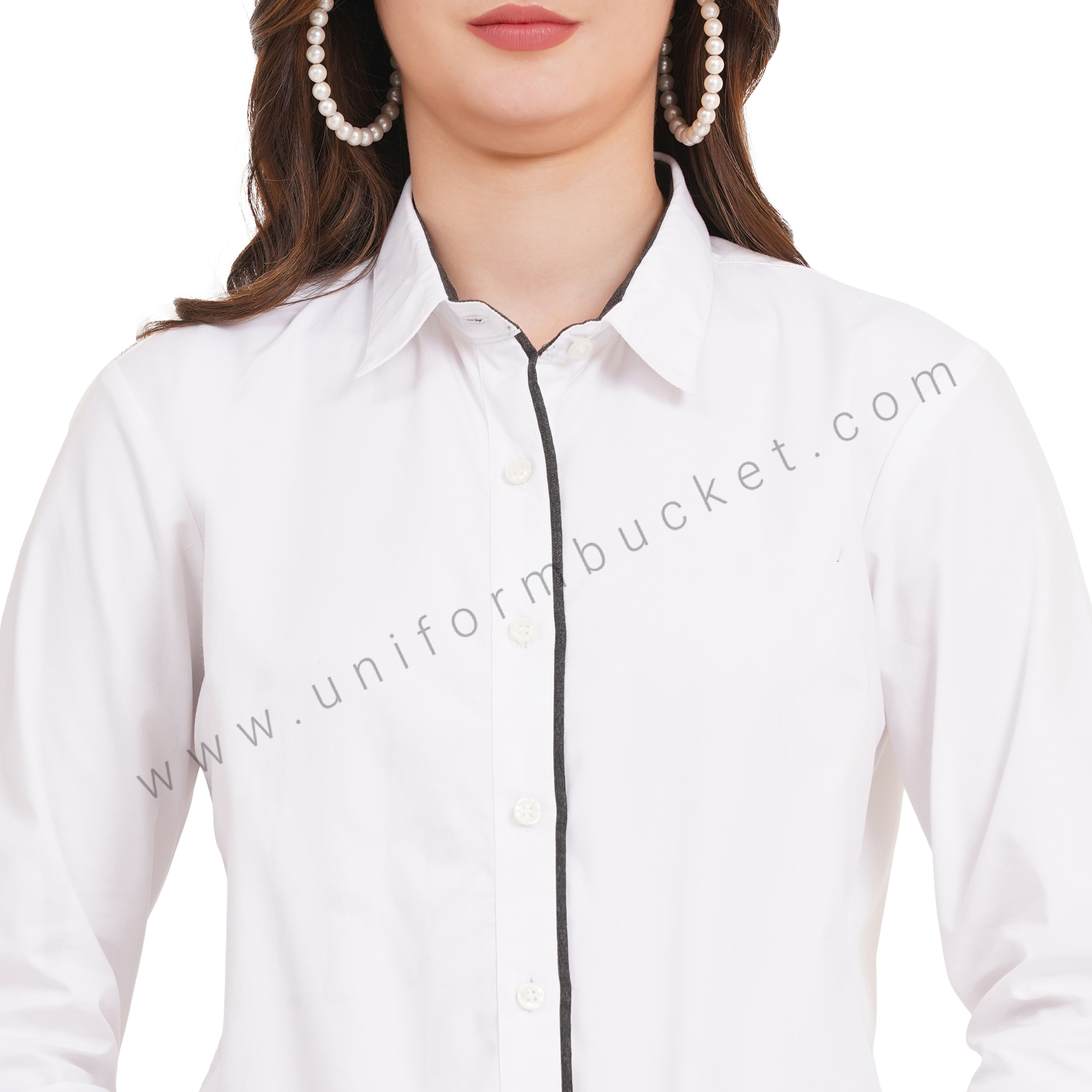 female white shirt with grey piping  & 3/4 sleeve v cut thumbnail 5
