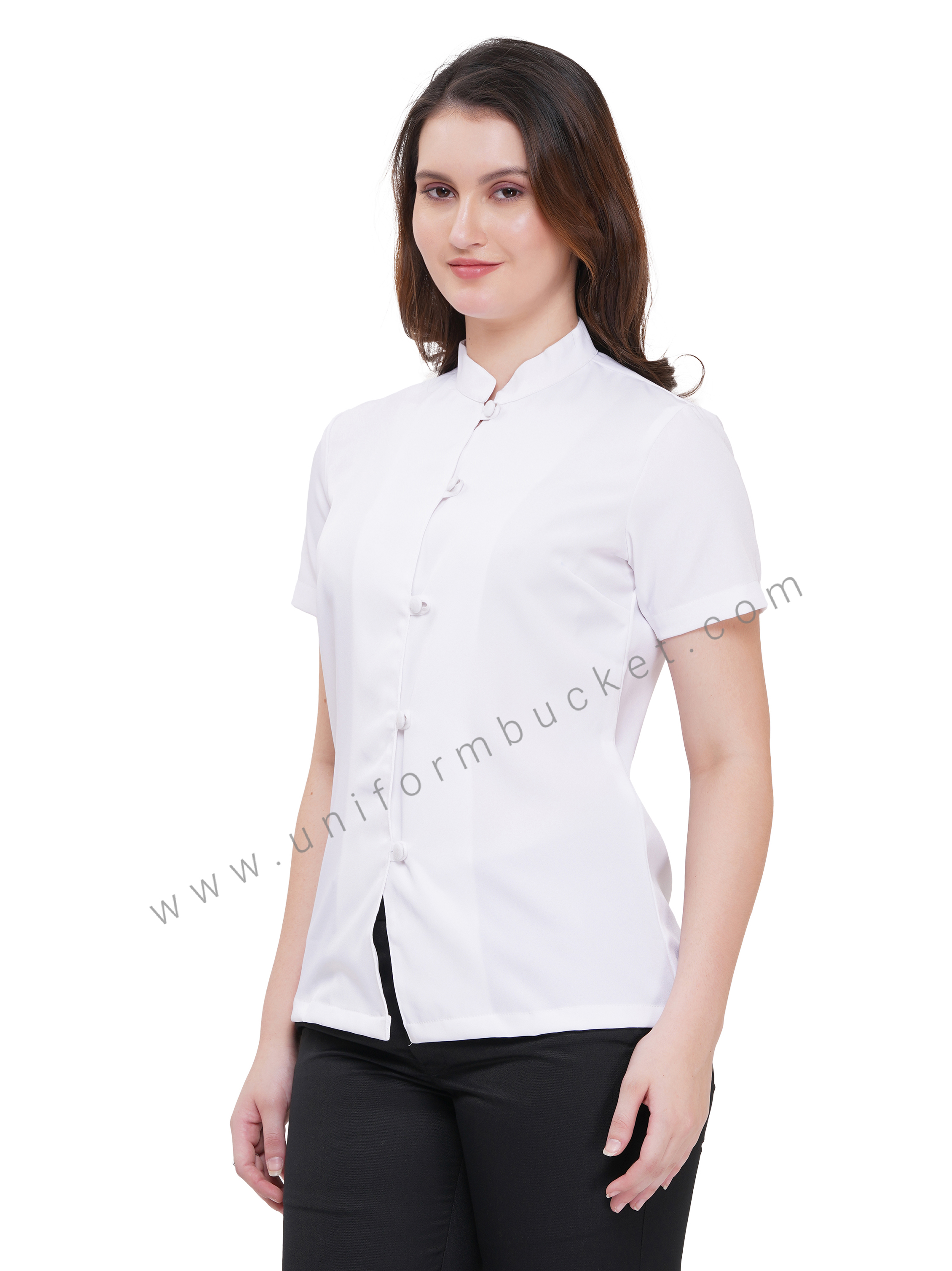 female white stylish top with front  button down & half sleeve thumbnail 2