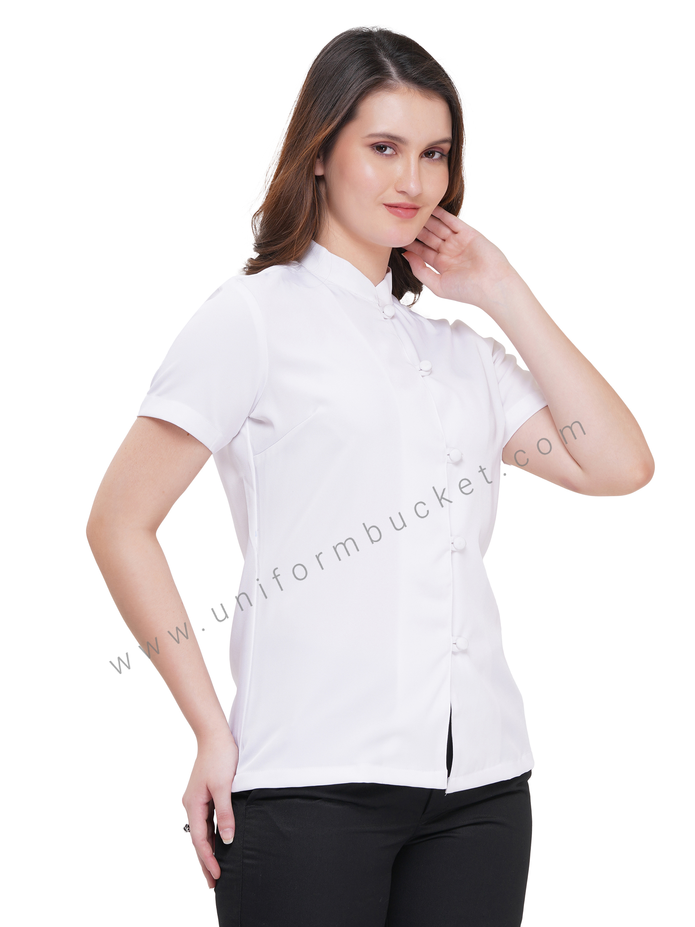 female white stylish top with front  button down & half sleeve thumbnail 3