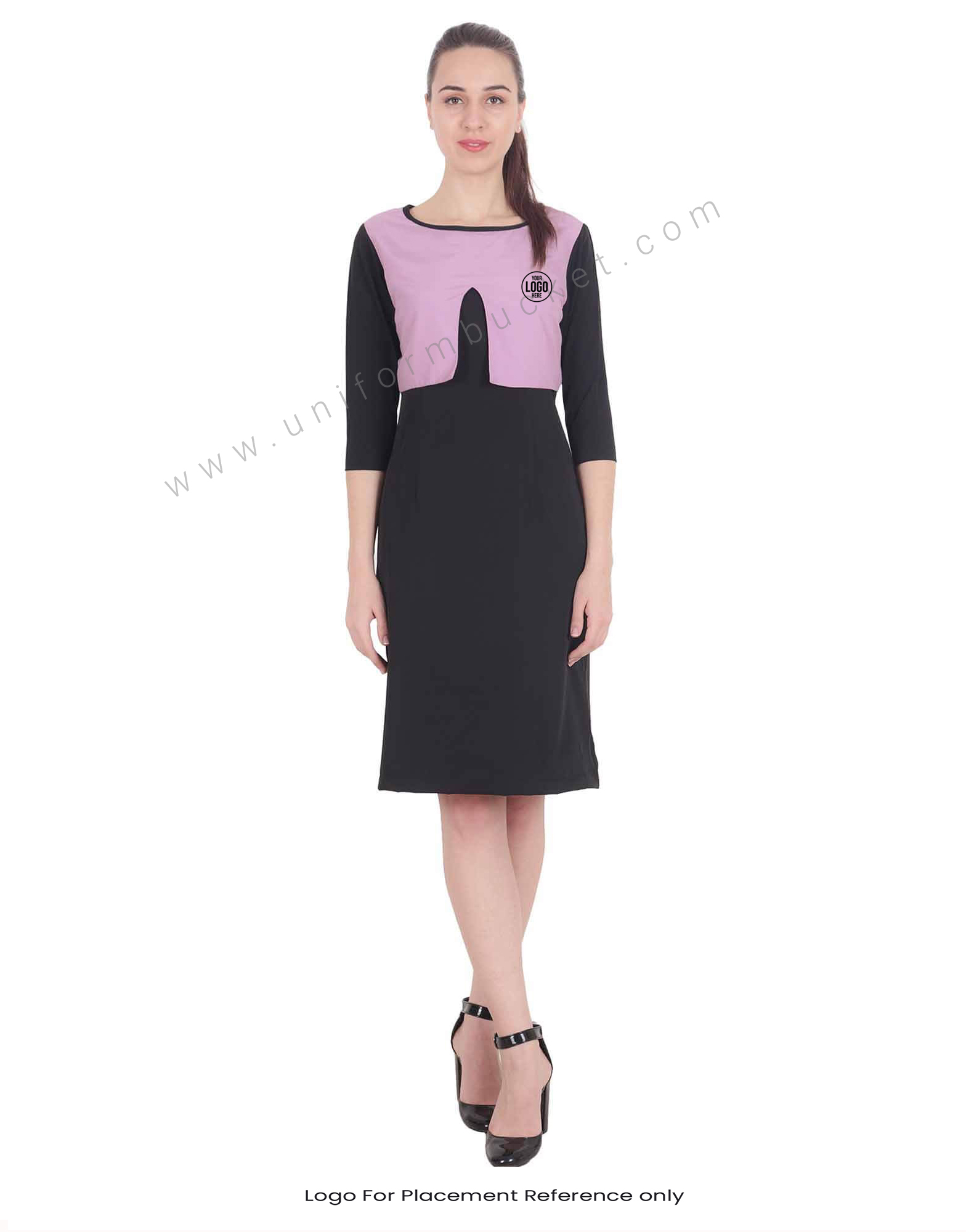 purple Yoke Straight Black Dress thumbnail 4