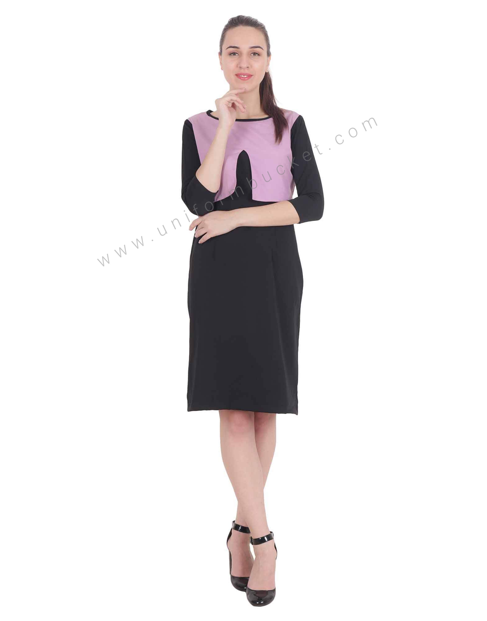 purple Yoke Straight Black Dress view 1