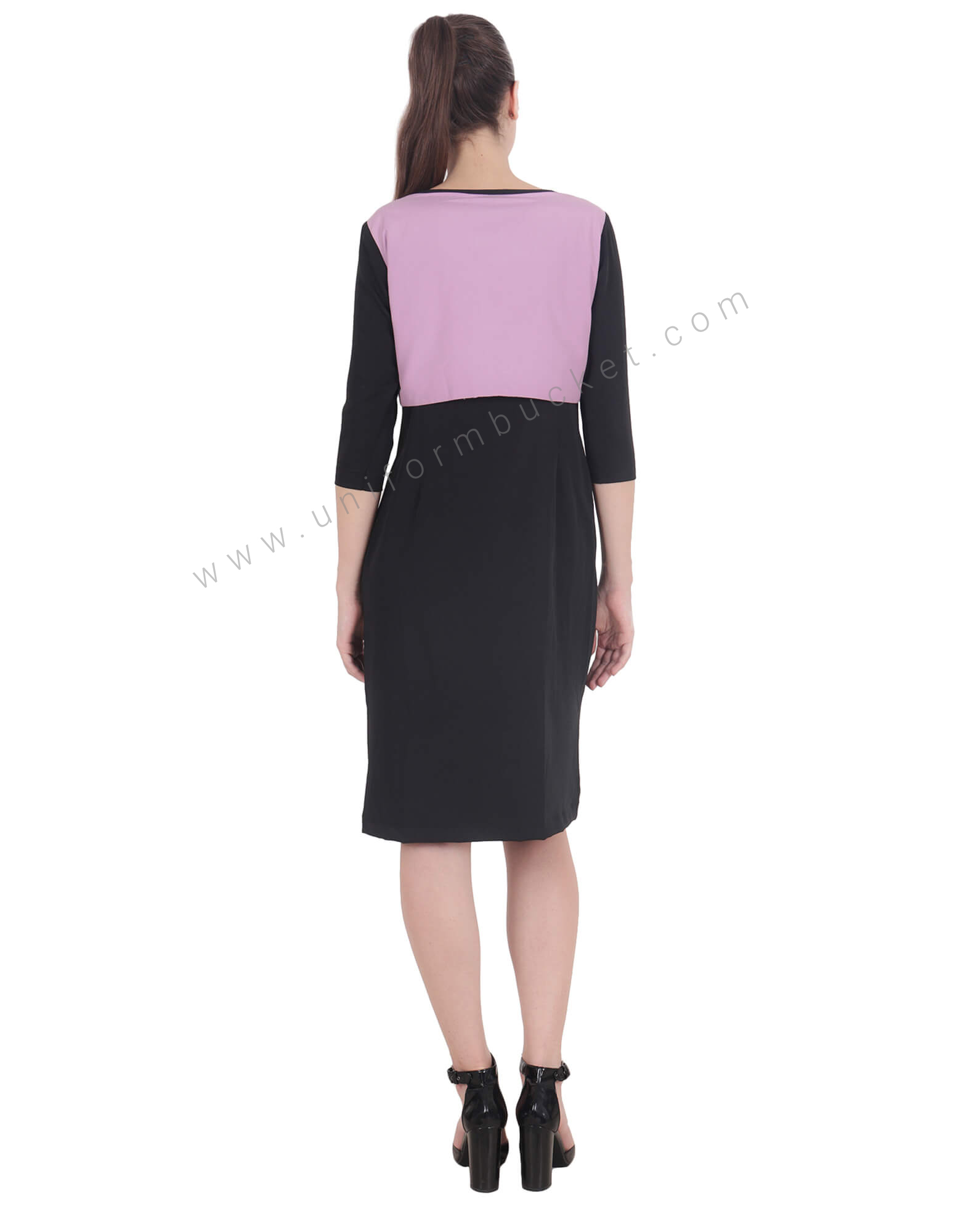 purple Yoke Straight Black Dress thumbnail 2