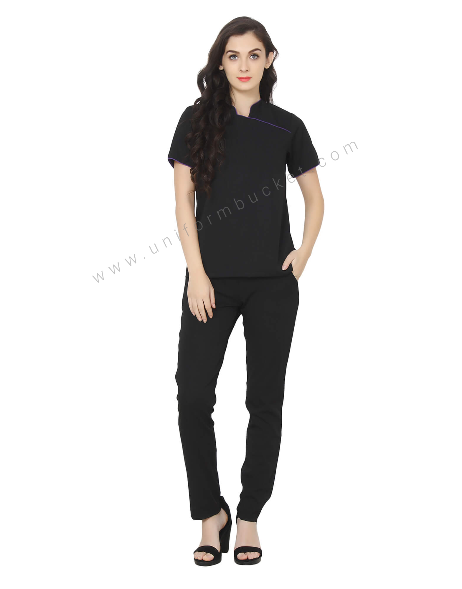 Formal Cross Neck Top With Purple Trims thumbnail 3