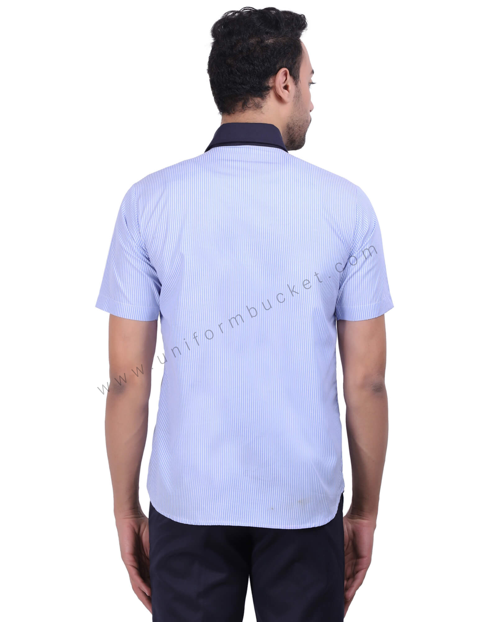 Formal Stylish Blue Shirt With Navy Blue Trims thumbnail 2