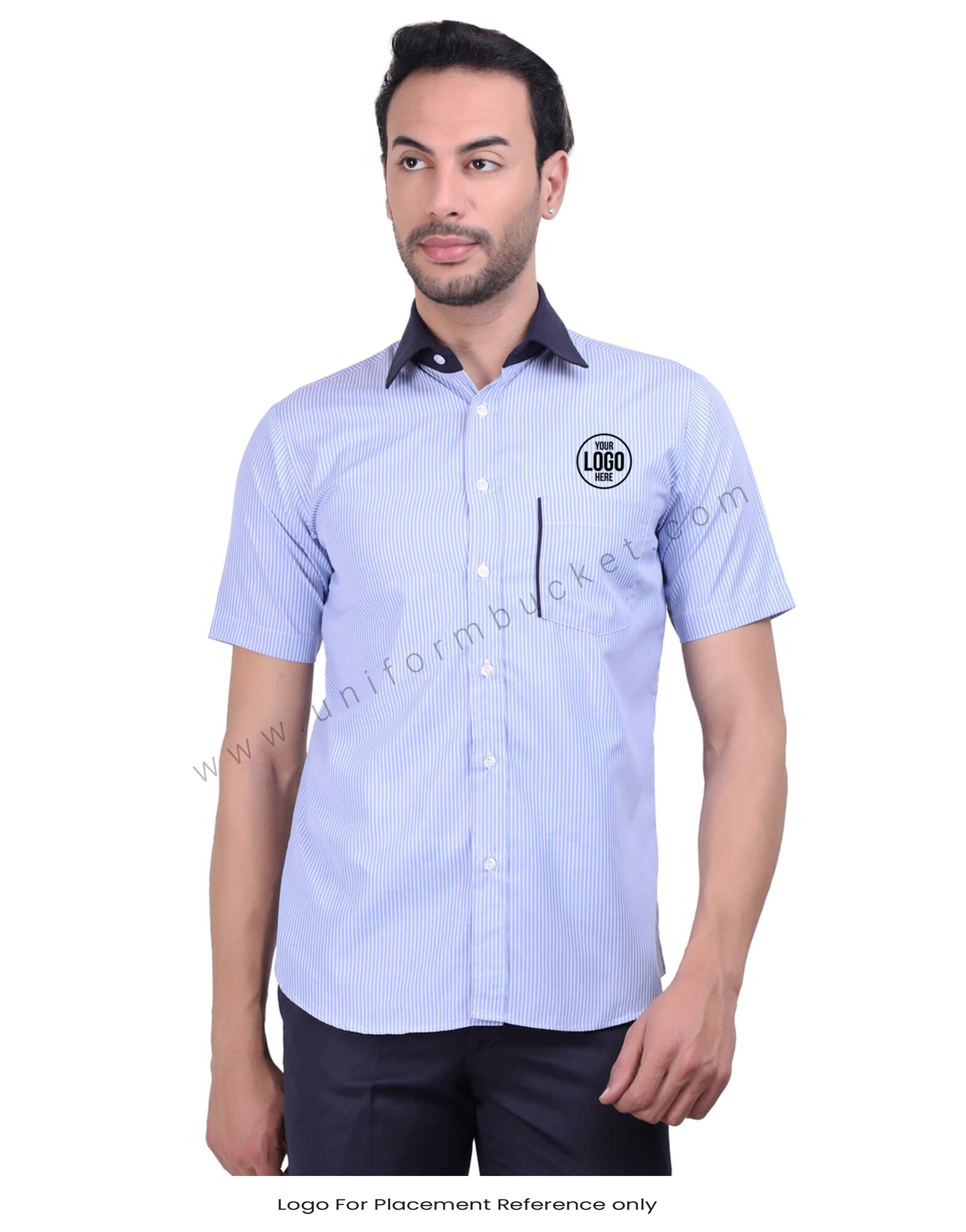 Formal Stylish Blue Shirt With Navy Blue Trims thumbnail 4