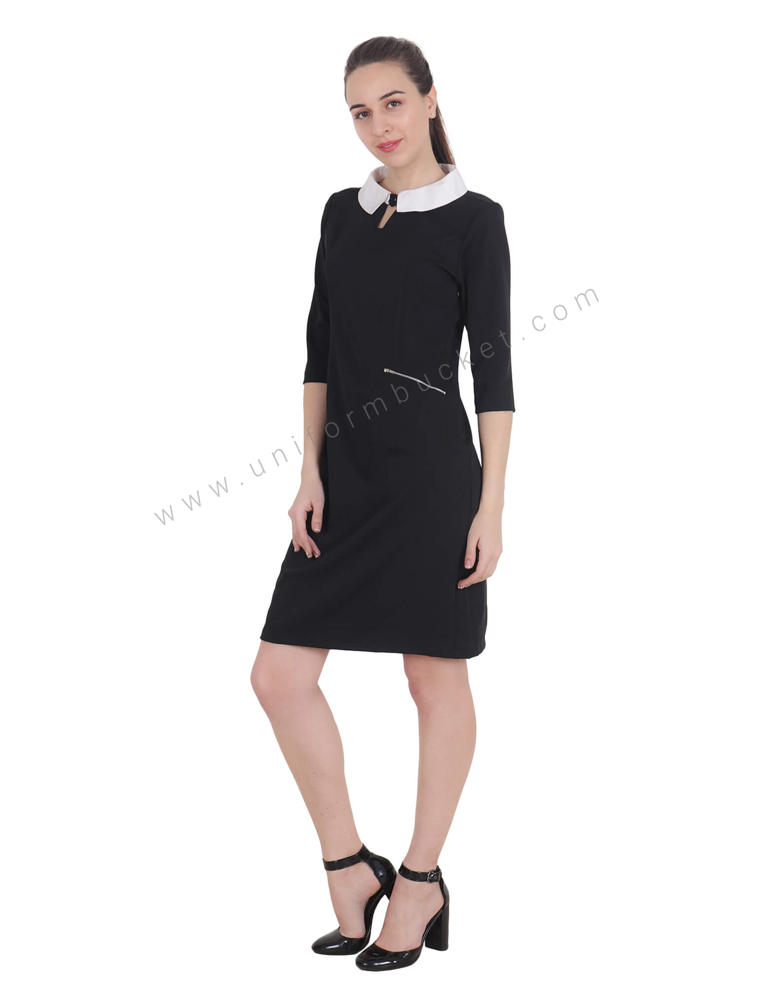 Formal Black Dress With Non-Functional pocket Zip thumbnail 2