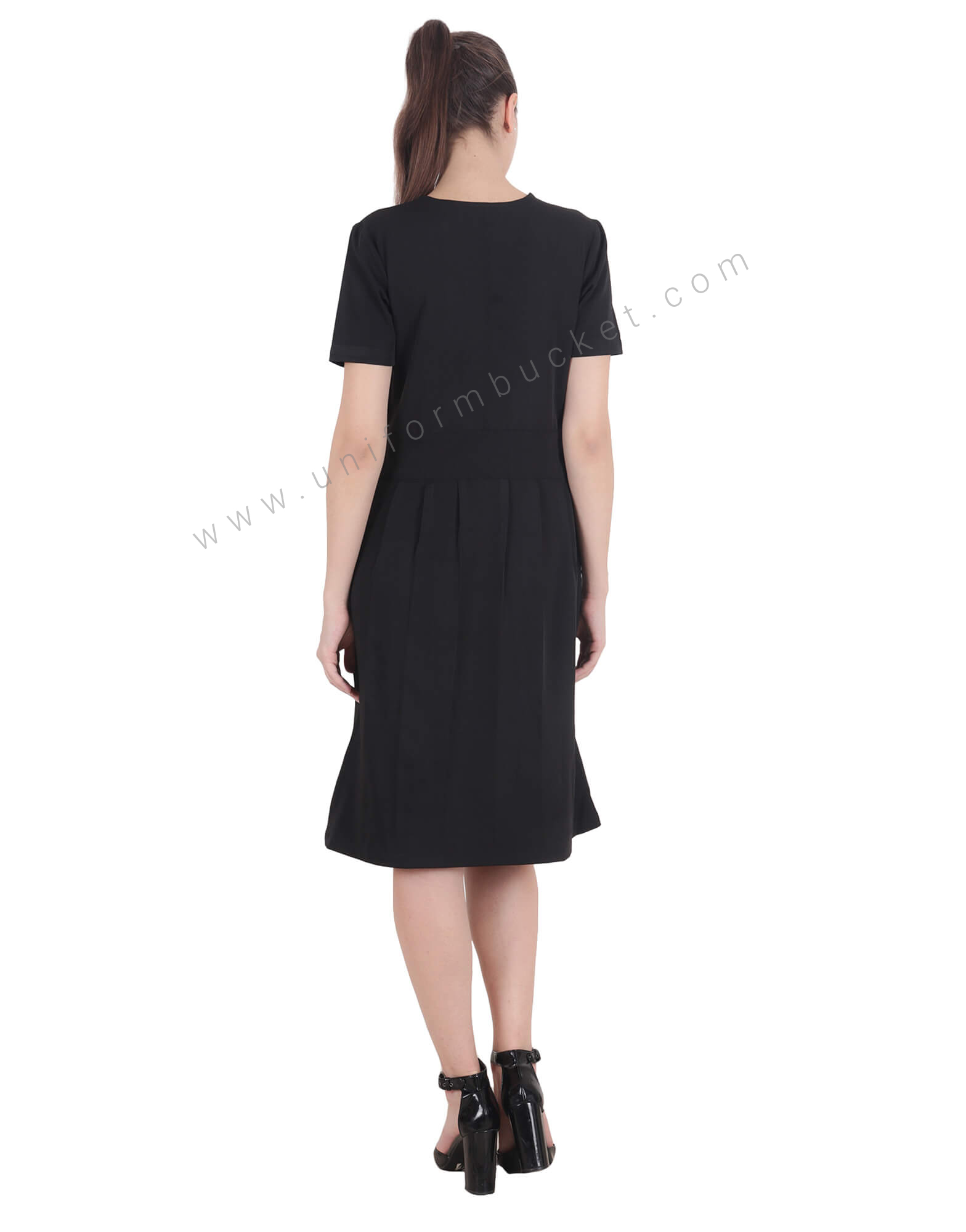 Designer Red Collar Black Dress thumbnail 3