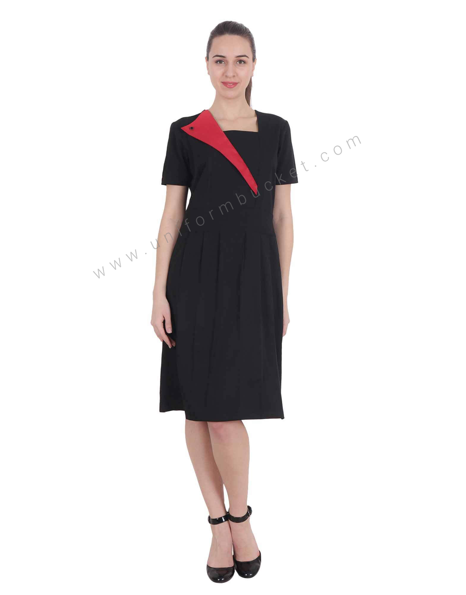 Designer Red Collar Black Dress view 1