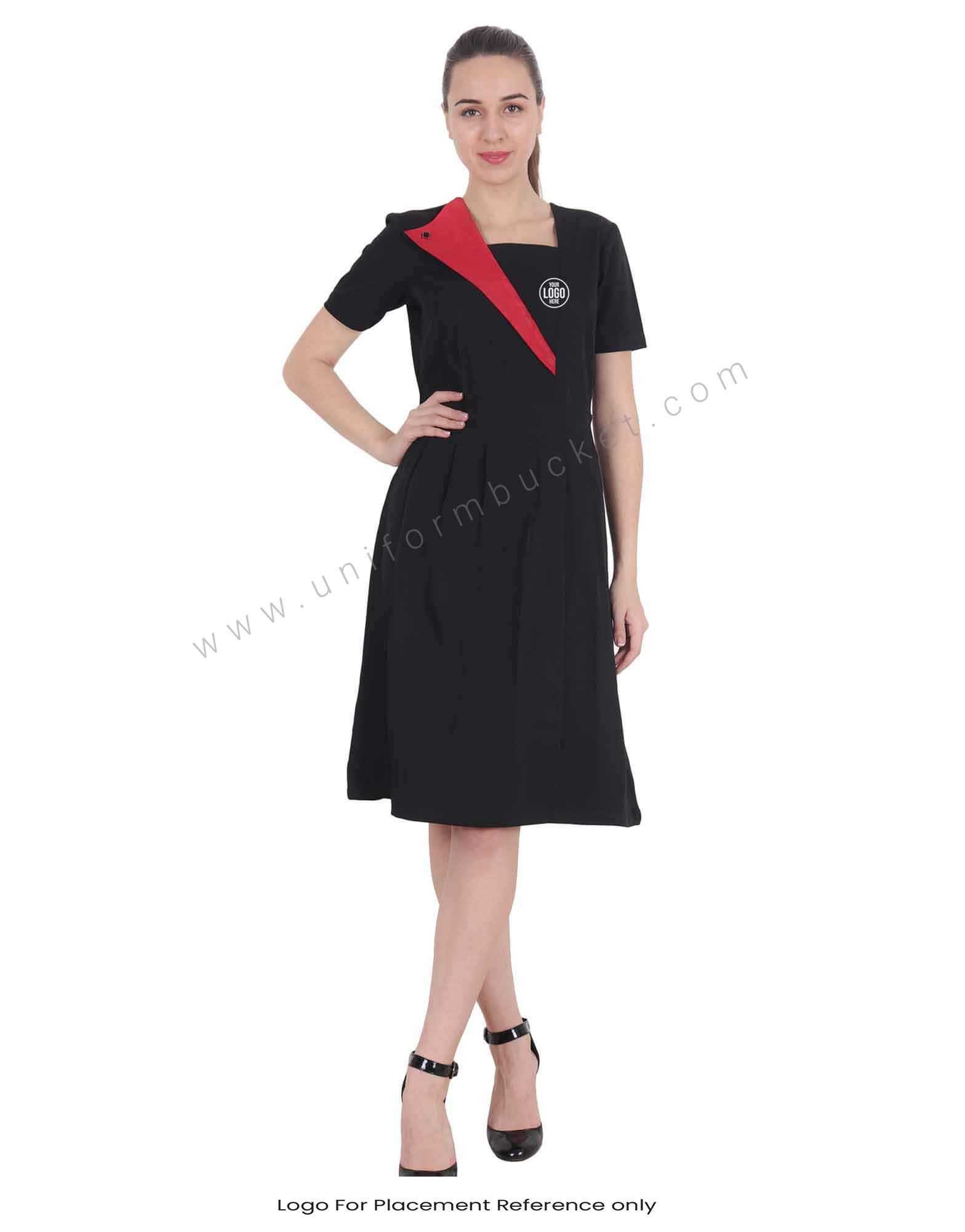 Designer Red Collar Black Dress thumbnail 4