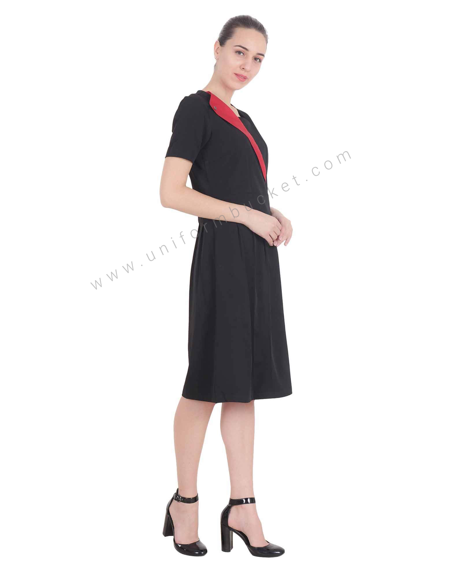 Designer Red Collar Black Dress thumbnail 2