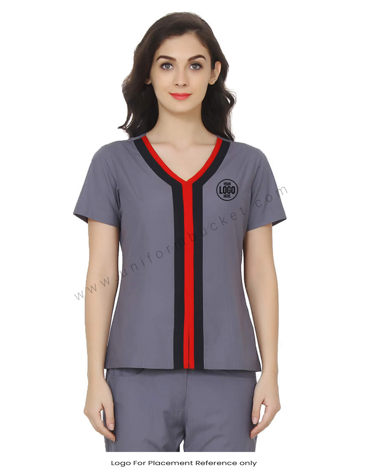 V Neck Grey Top With Front Slit thumbnail 4