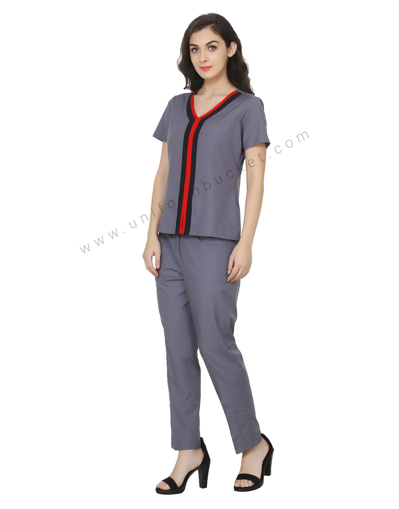 V Neck Grey Top With Front Slit thumbnail 2