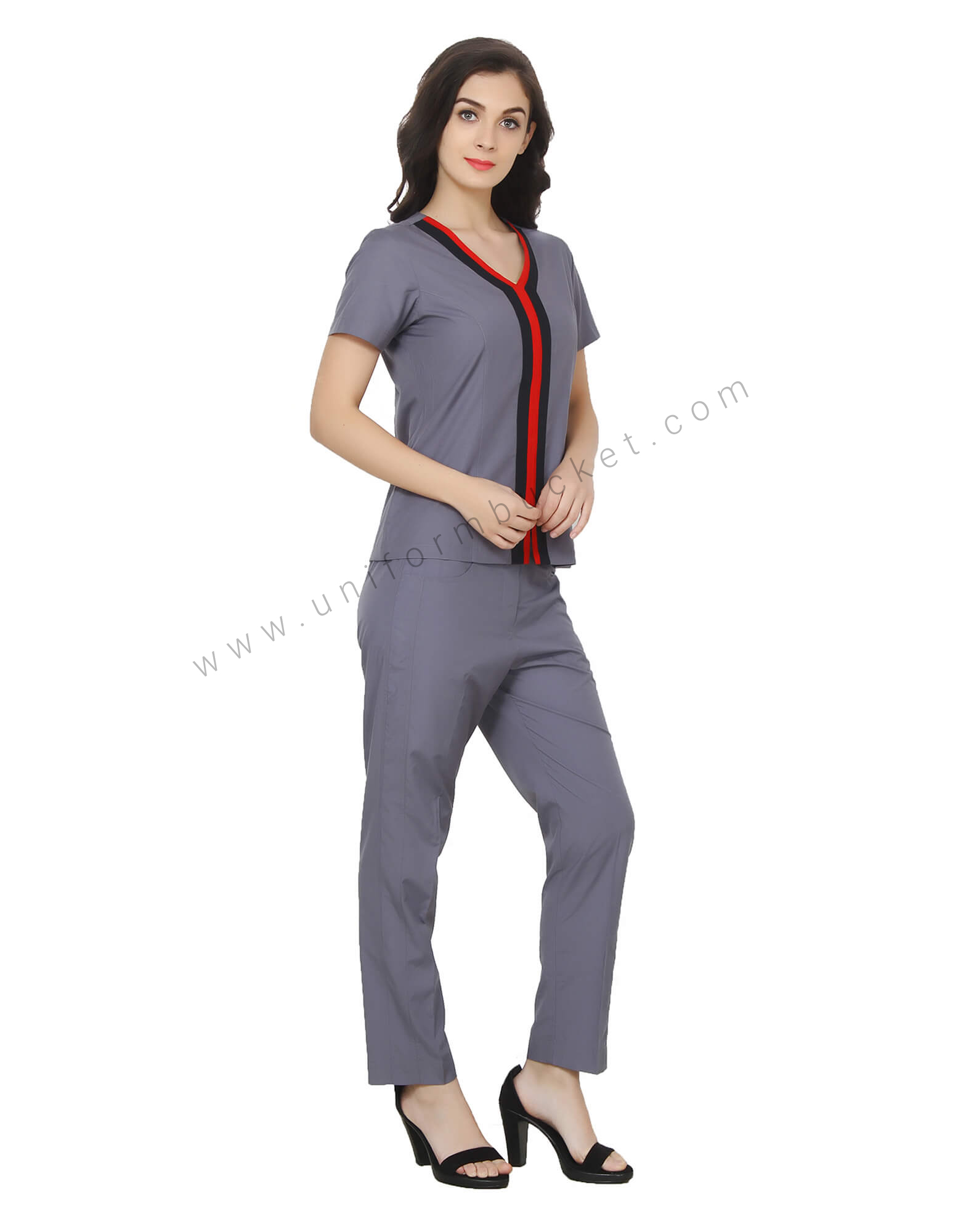V Neck Grey Top With Front Slit view 1