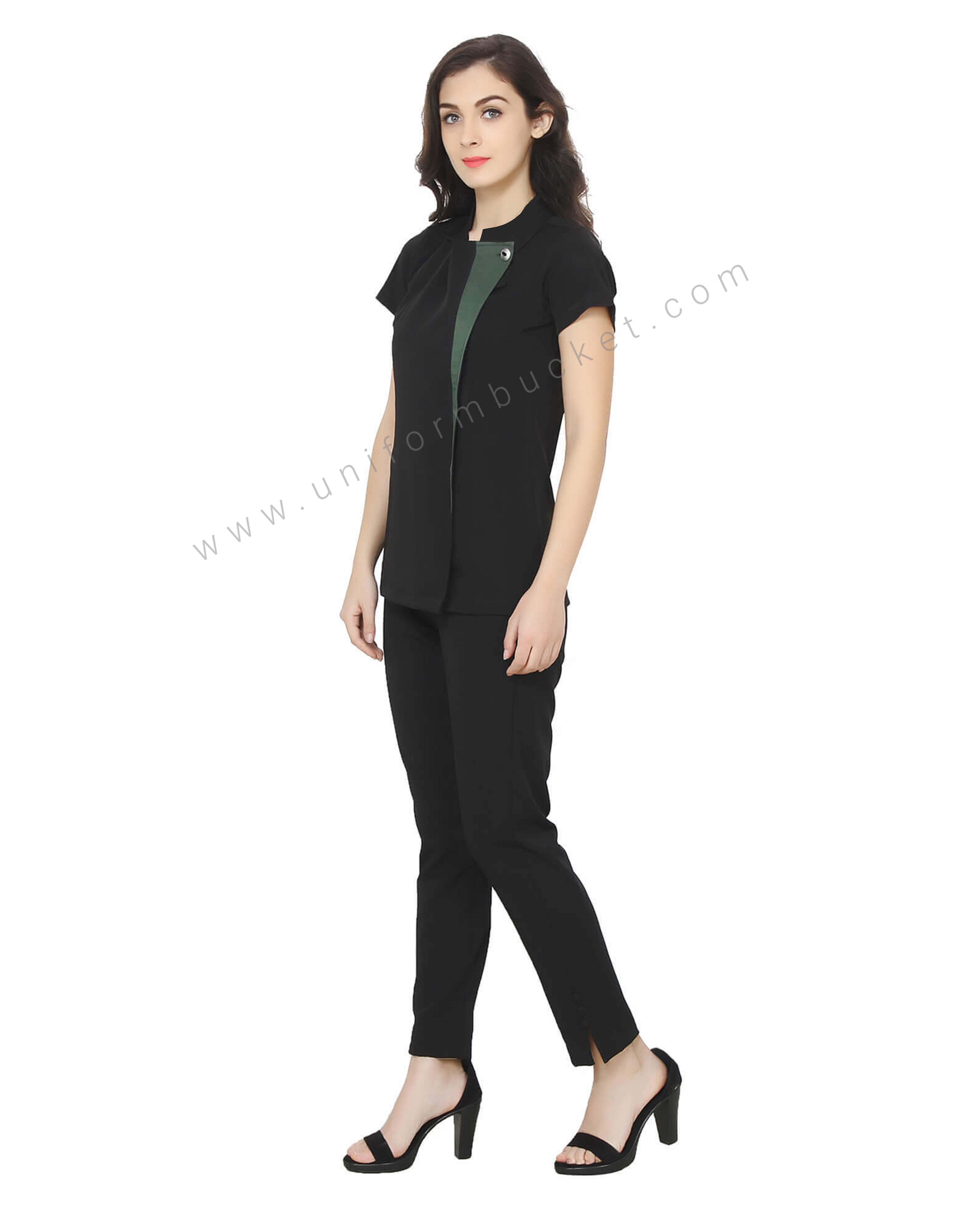Single Button Black Tunic With Green Trim thumbnail 8