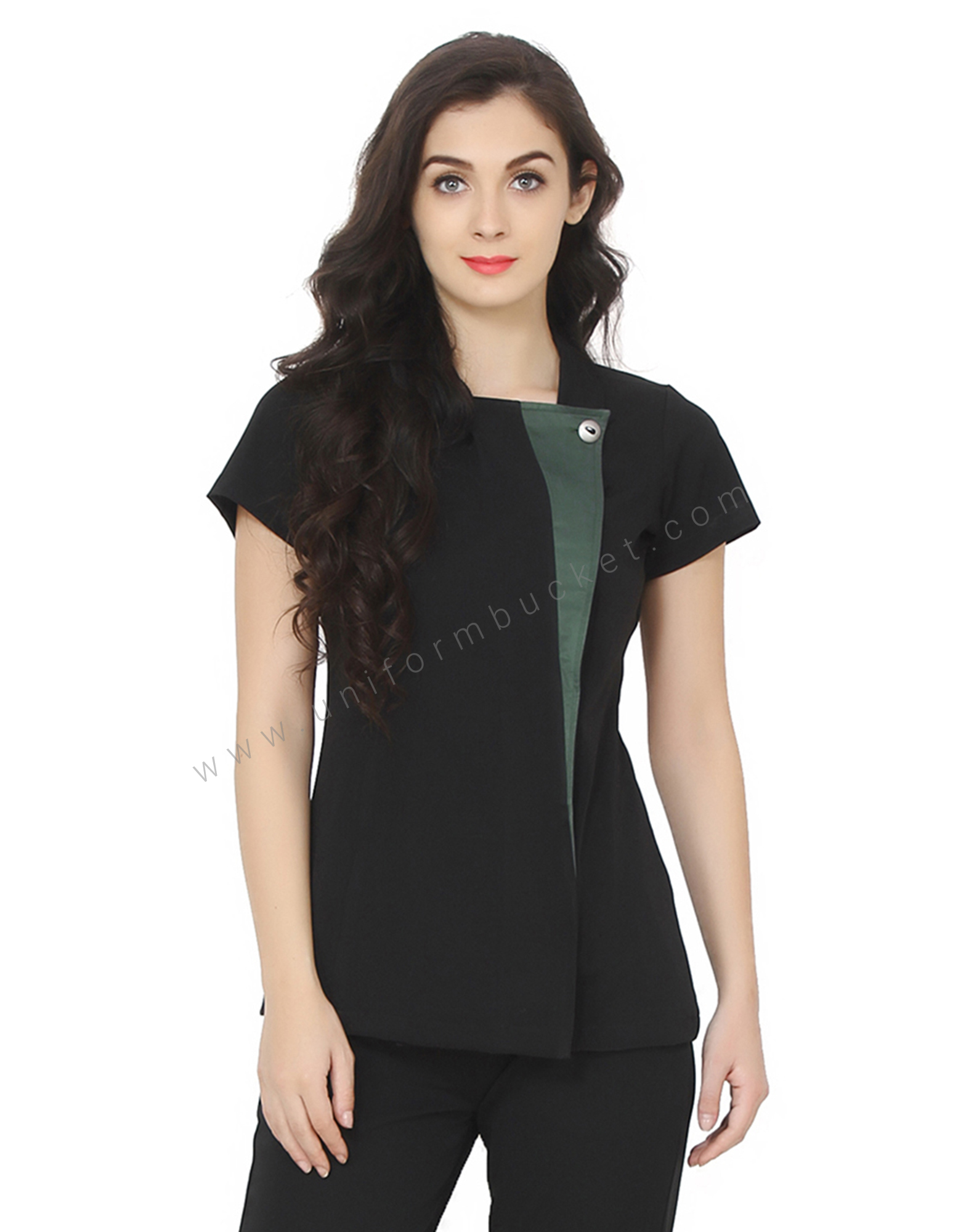 Single Button Black Tunic With Green Trim thumbnail 3