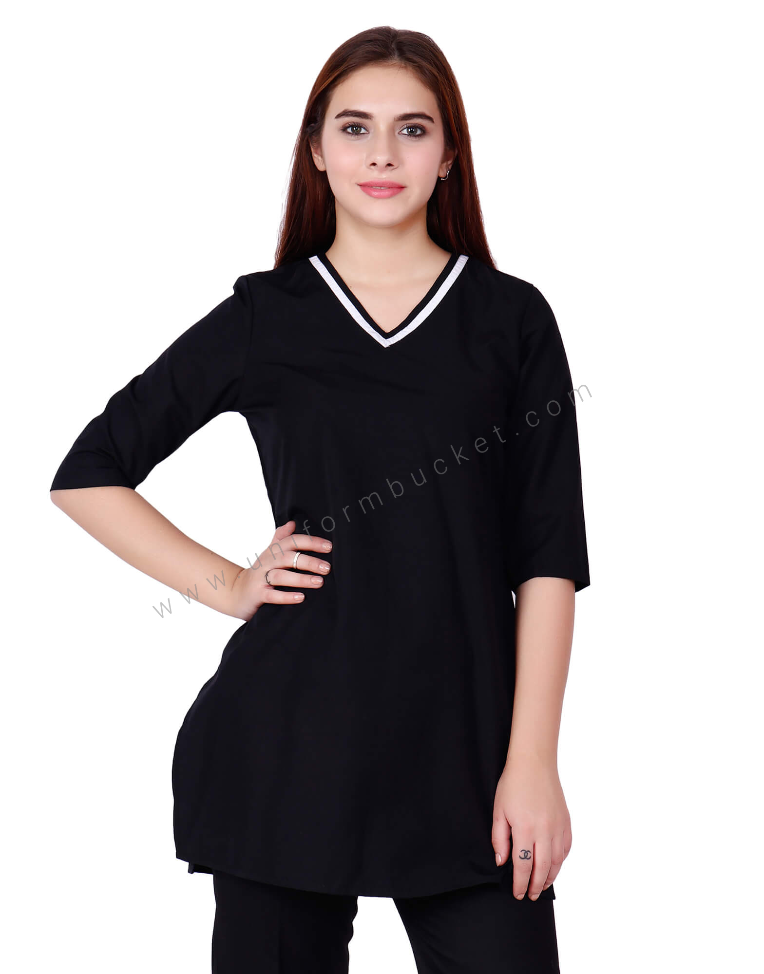 V Neck Formal Black Tunic view 1