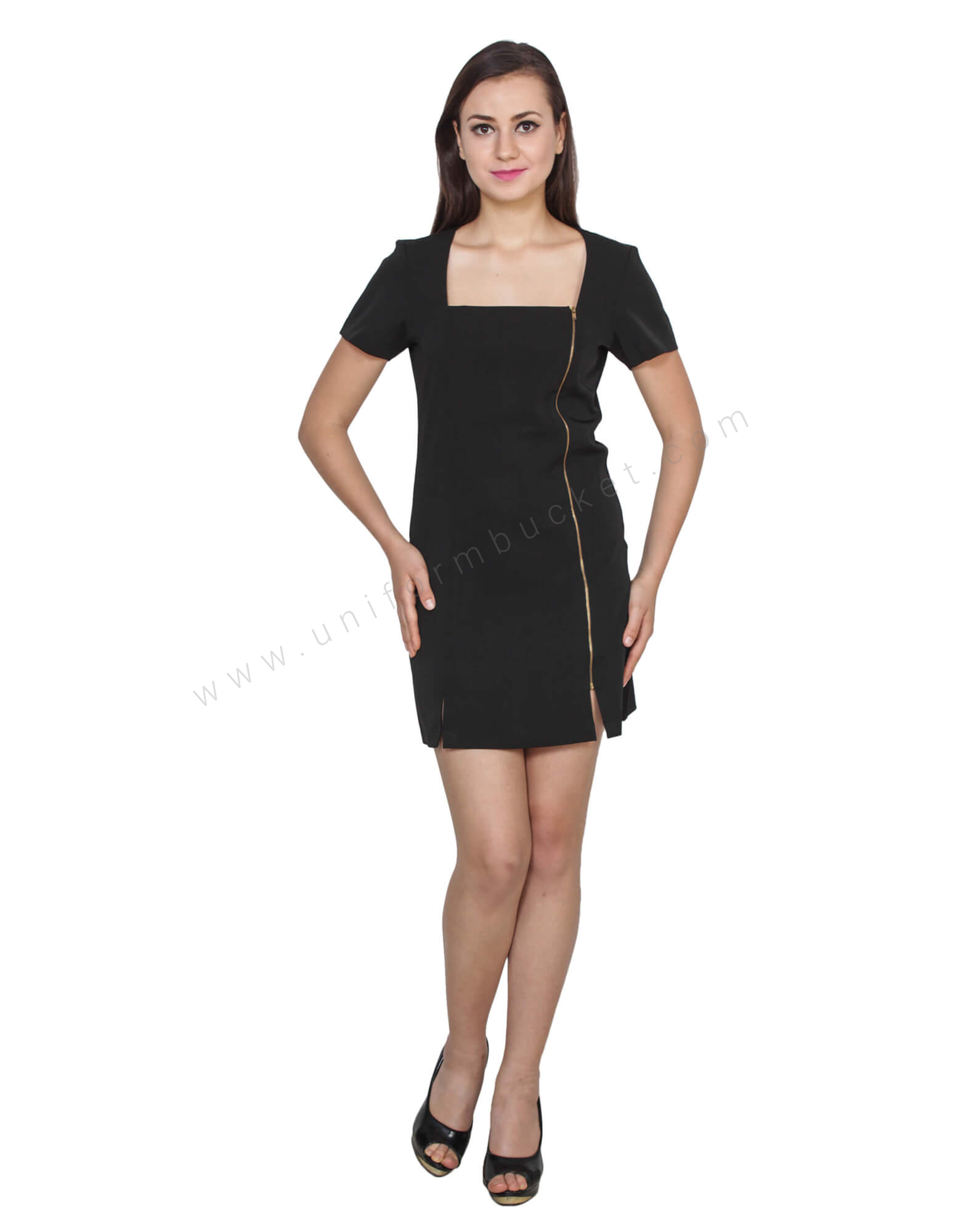 Black Dress With Single Breasted Side Zip thumbnail 2