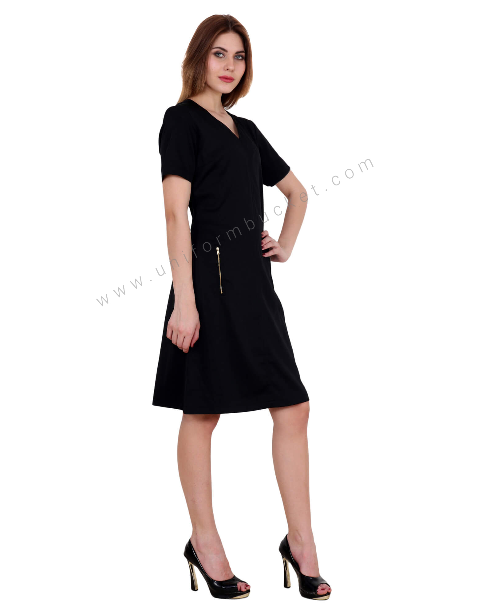 Sweetheart Neck Dress With Slash Zip  Pockets view 1
