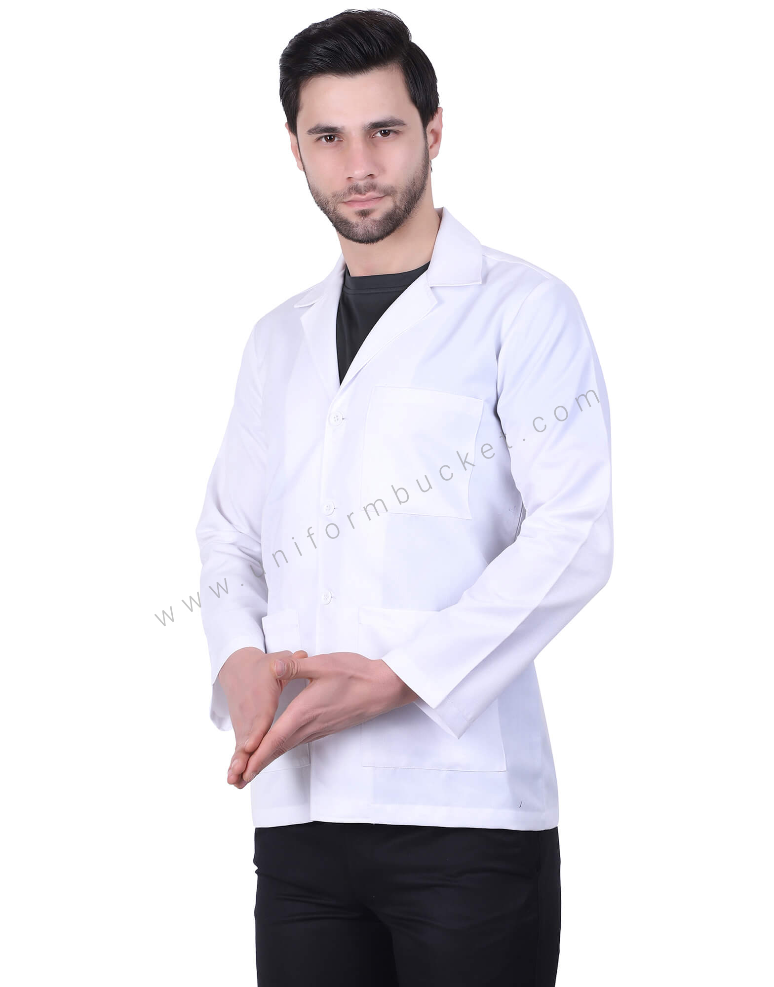 Four Button Notch Lapel Lab Coat view 1