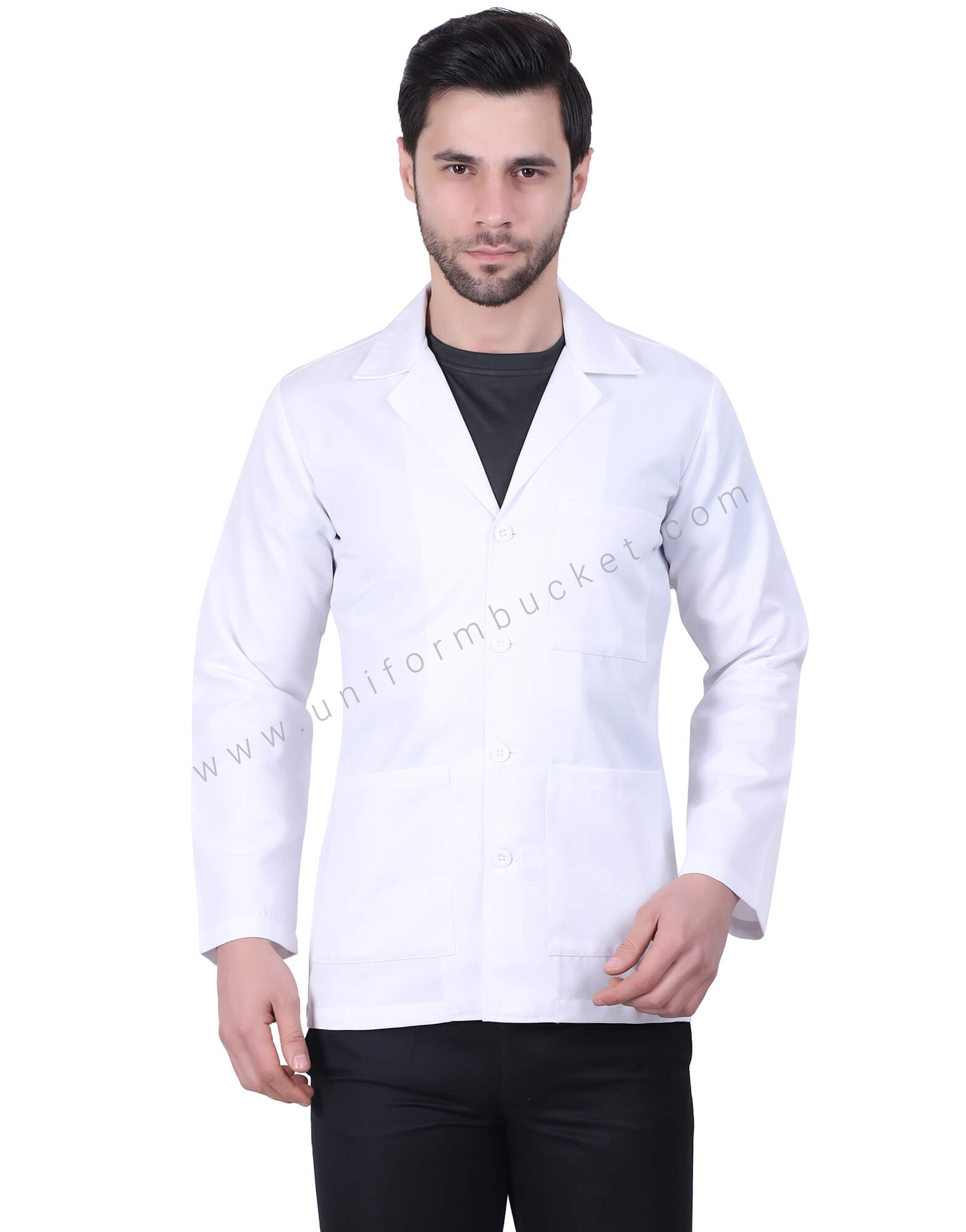 Four Button Notch Lapel Lab Coat thumbnail 3