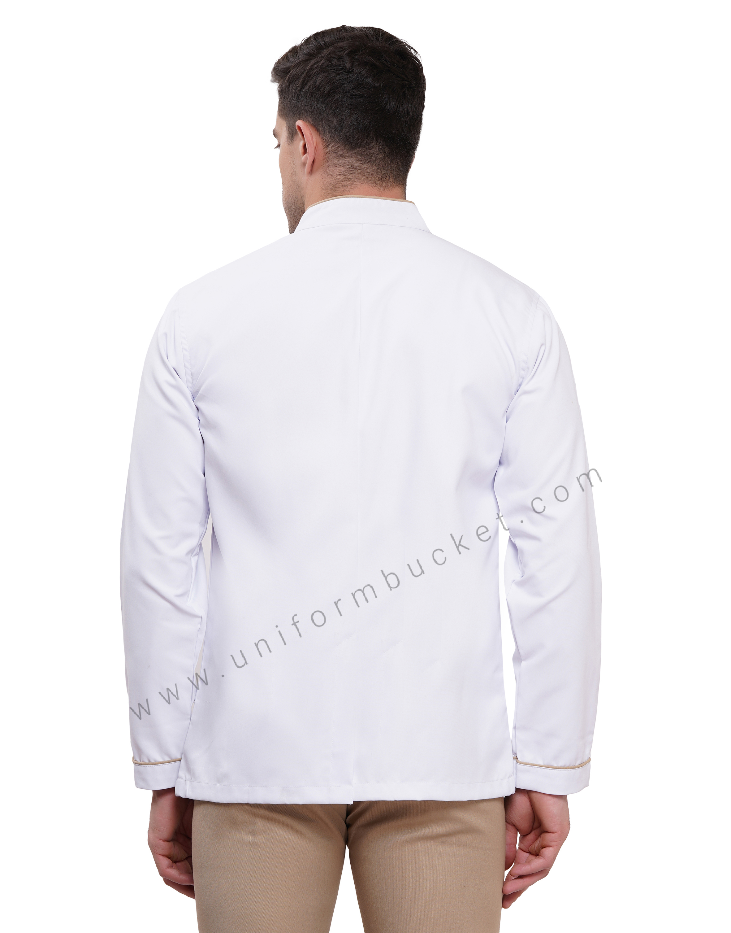 FRONT BUTTON DOWN KHAKI PIPING WITH PATCH  POCKET CHEF COAT thumbnail 4