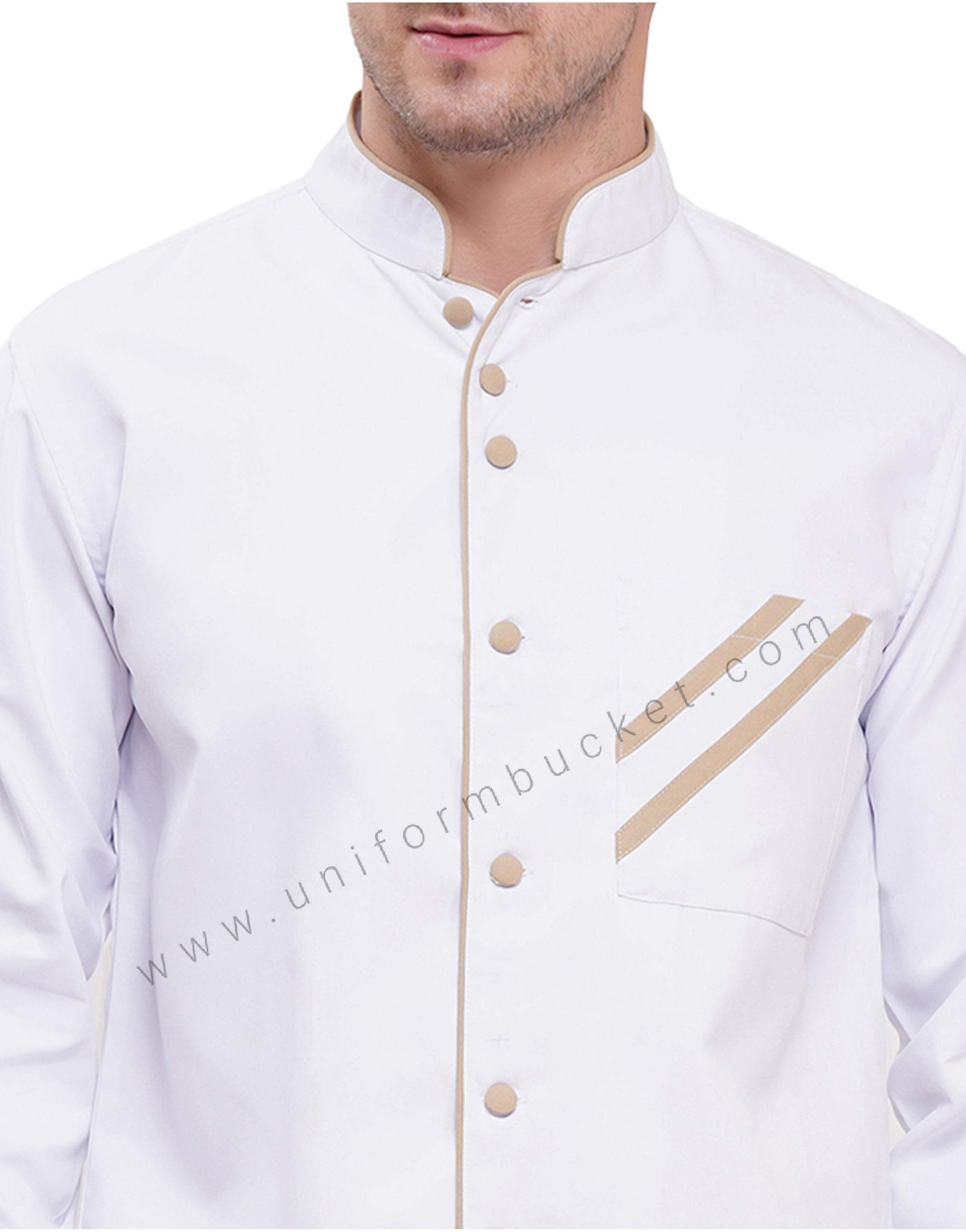 FRONT BUTTON DOWN KHAKI PIPING WITH PATCH  POCKET CHEF COAT thumbnail 5