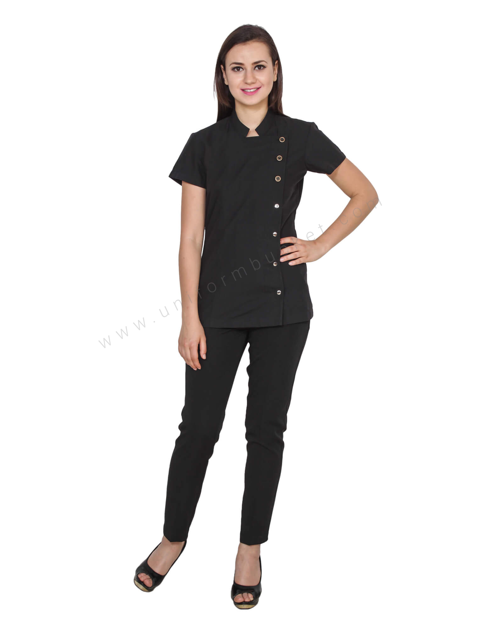 Side Button Down Formal Black Tunic thumbnail 3