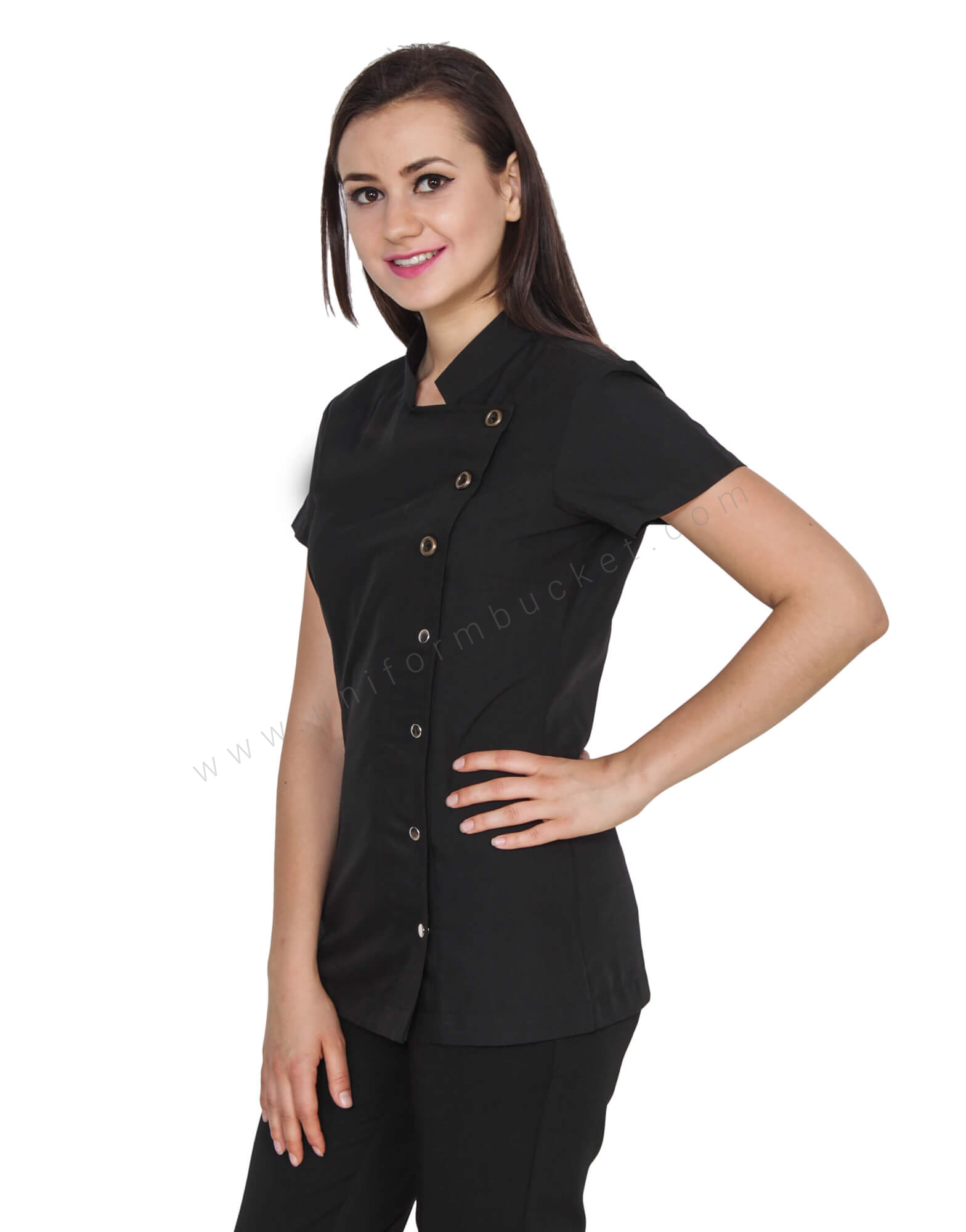 Side Button Down Formal Black Tunic thumbnail 2