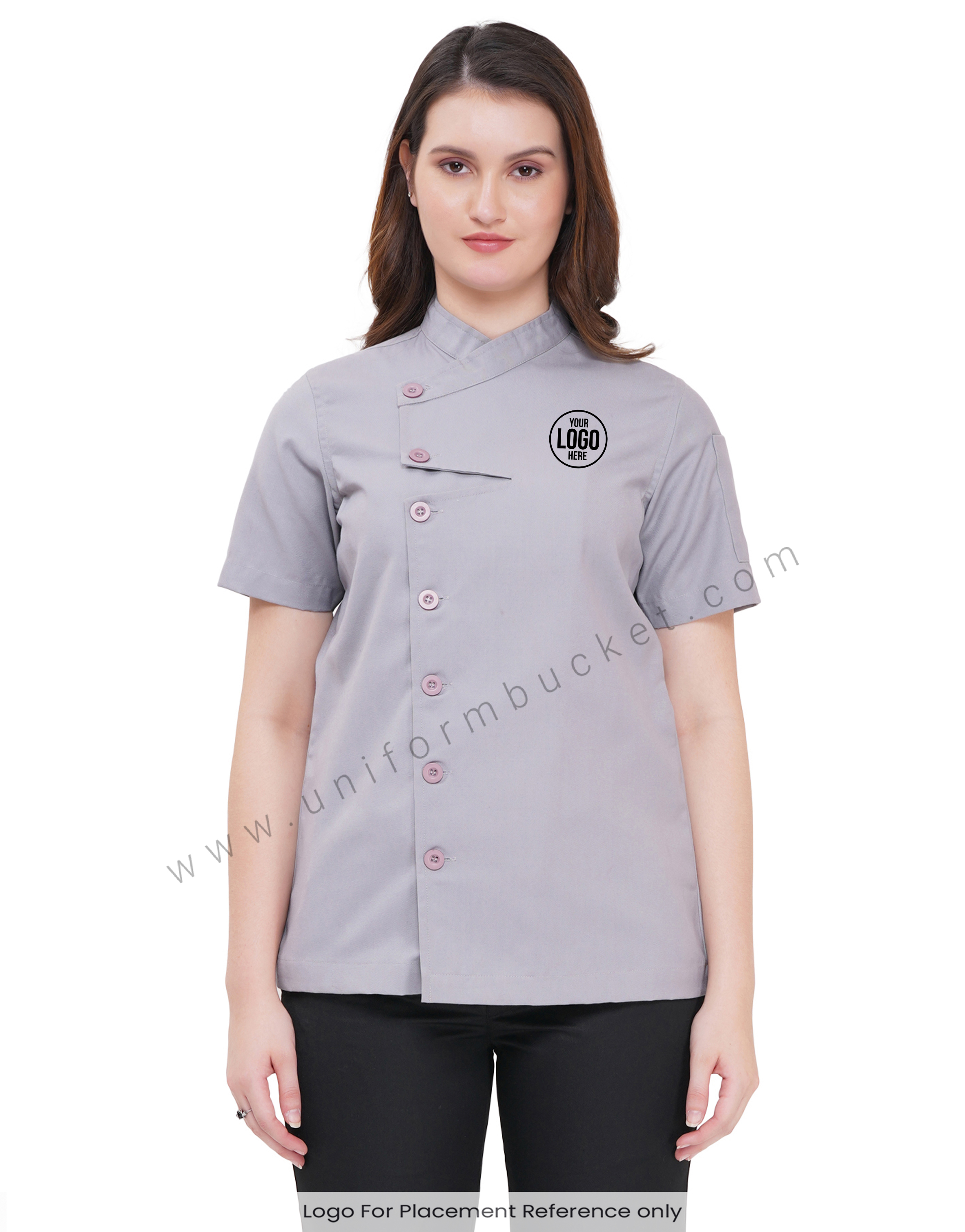FRONT ZIG ZAG  HALF SLEEVE FEMALE  CHEF COAT view 1