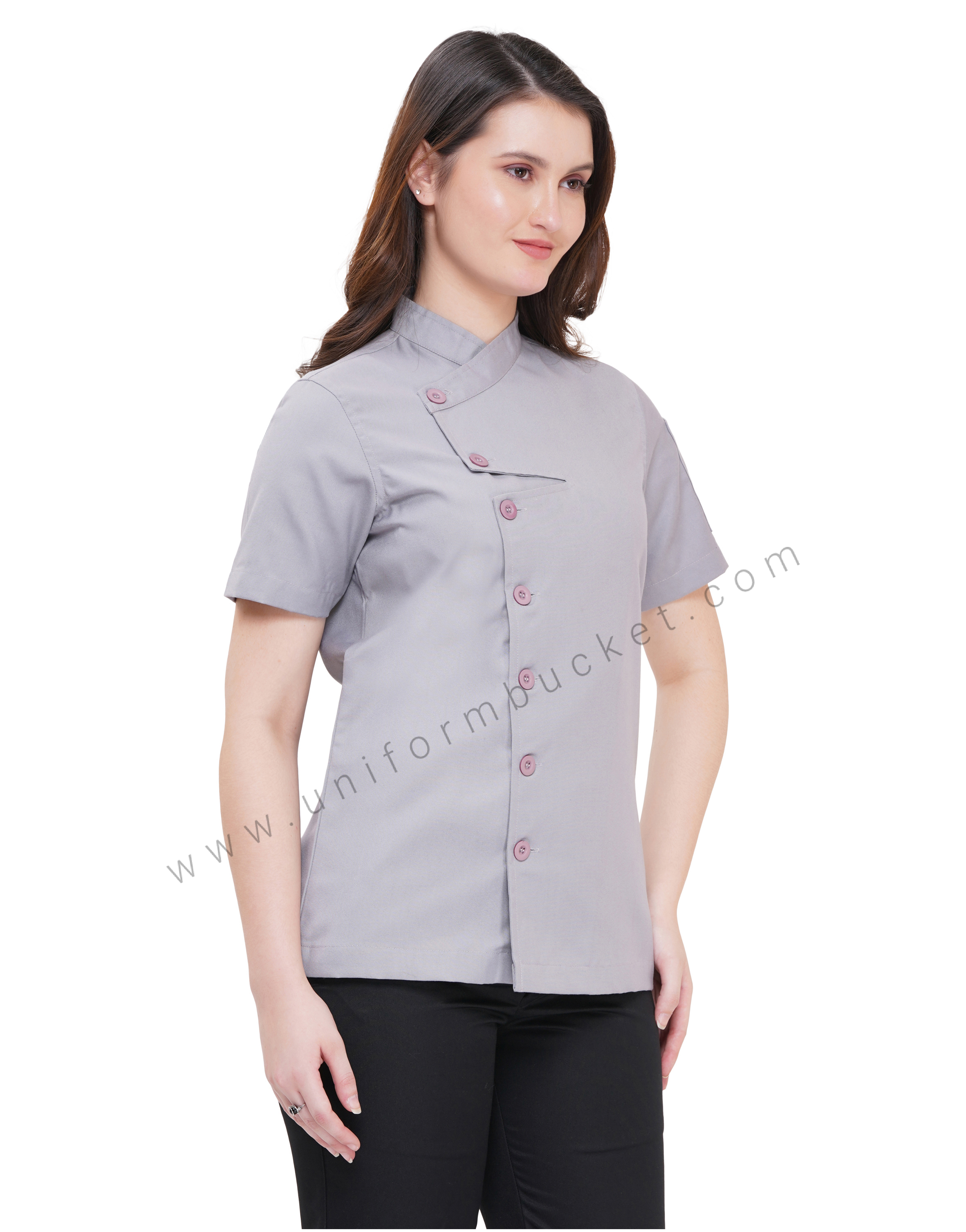 FRONT ZIG ZAG  HALF SLEEVE FEMALE  CHEF COAT thumbnail 2