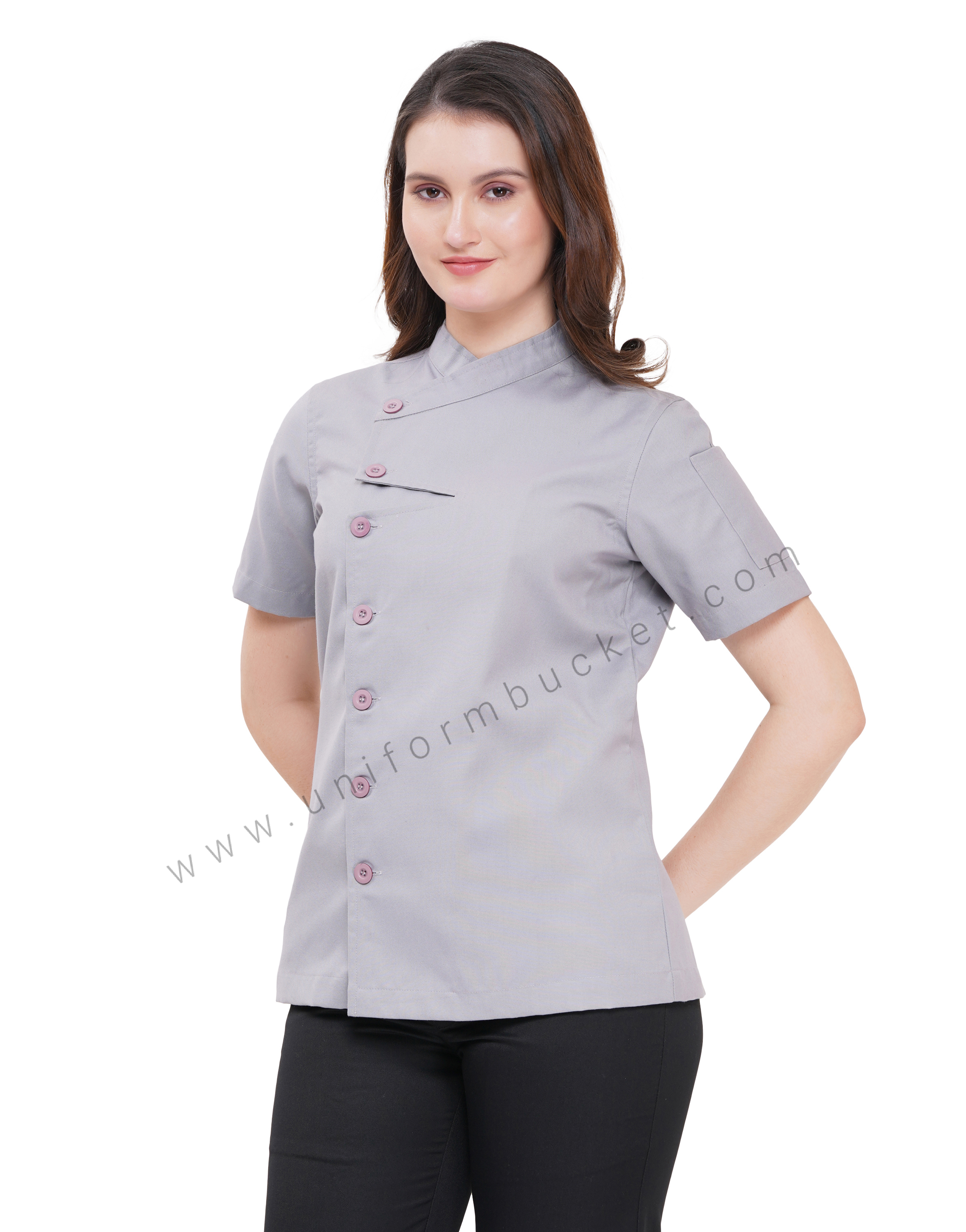 FRONT ZIG ZAG  HALF SLEEVE FEMALE  CHEF COAT thumbnail 3