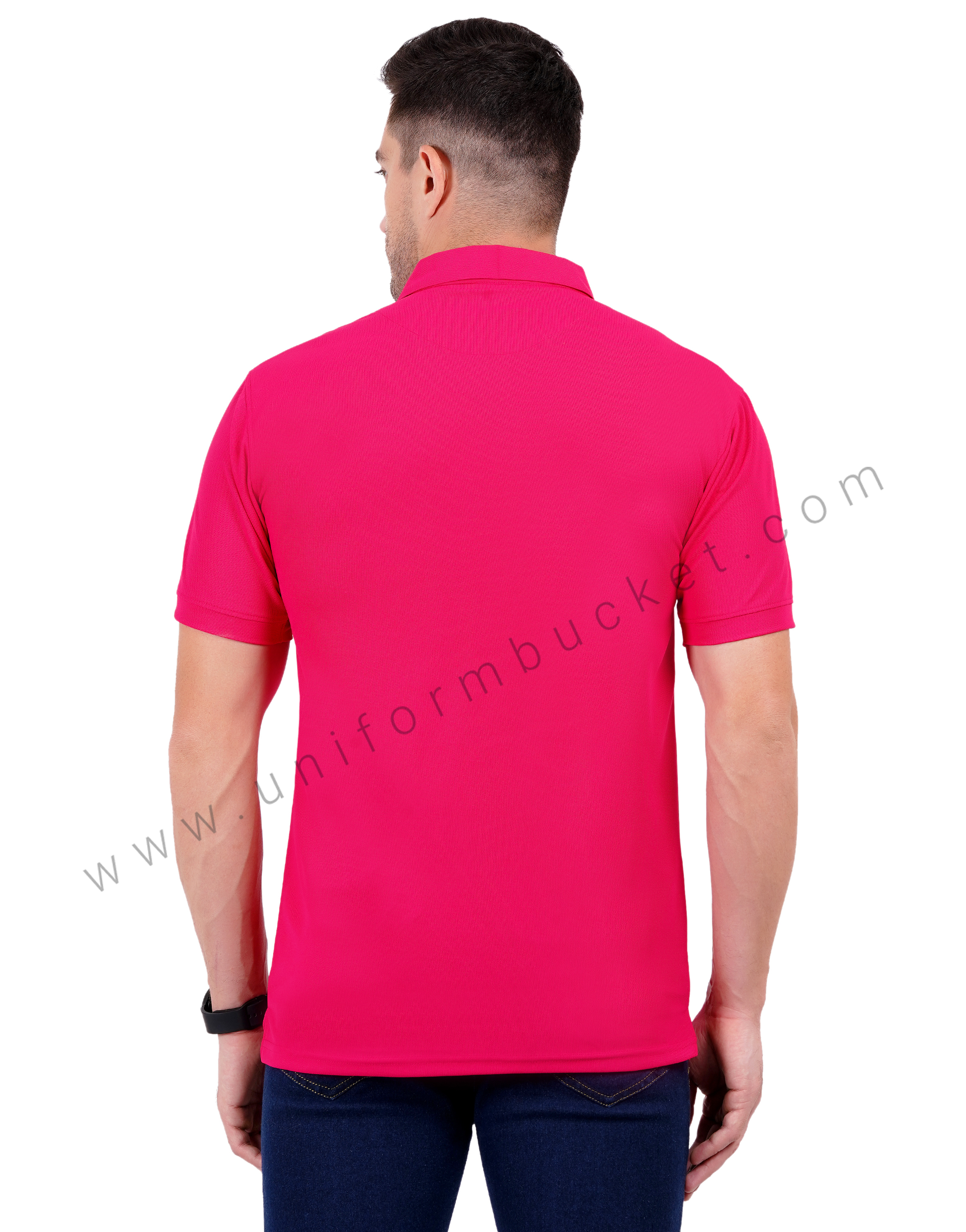Fuchsia-colored polo T-shirt with sleek black detailing thumbnail 4