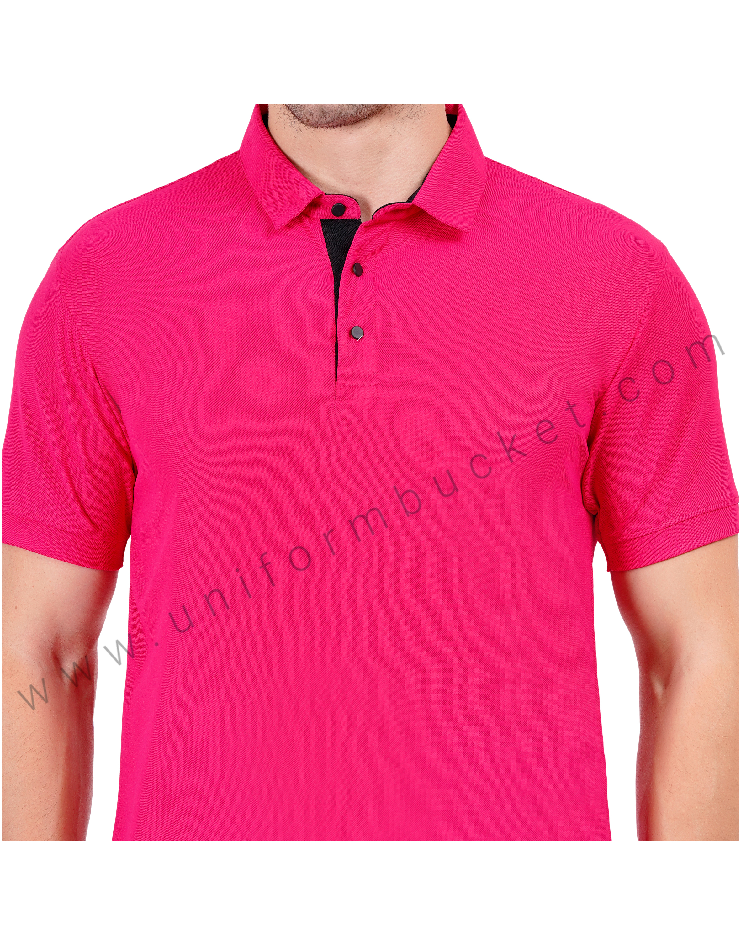 Fuchsia-colored polo T-shirt with sleek black detailing thumbnail 5