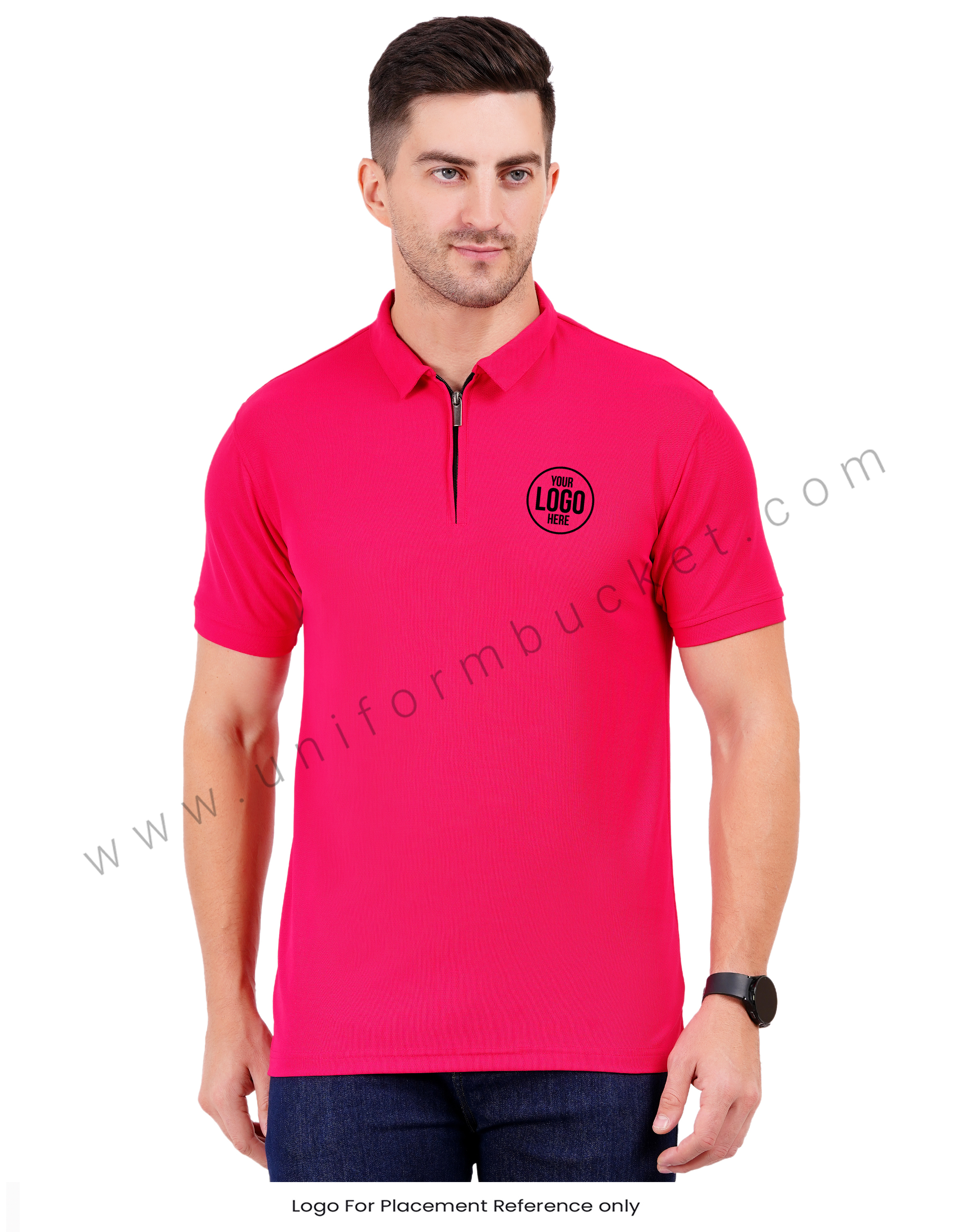 Fuchsia zipper polo T-shirt view 1