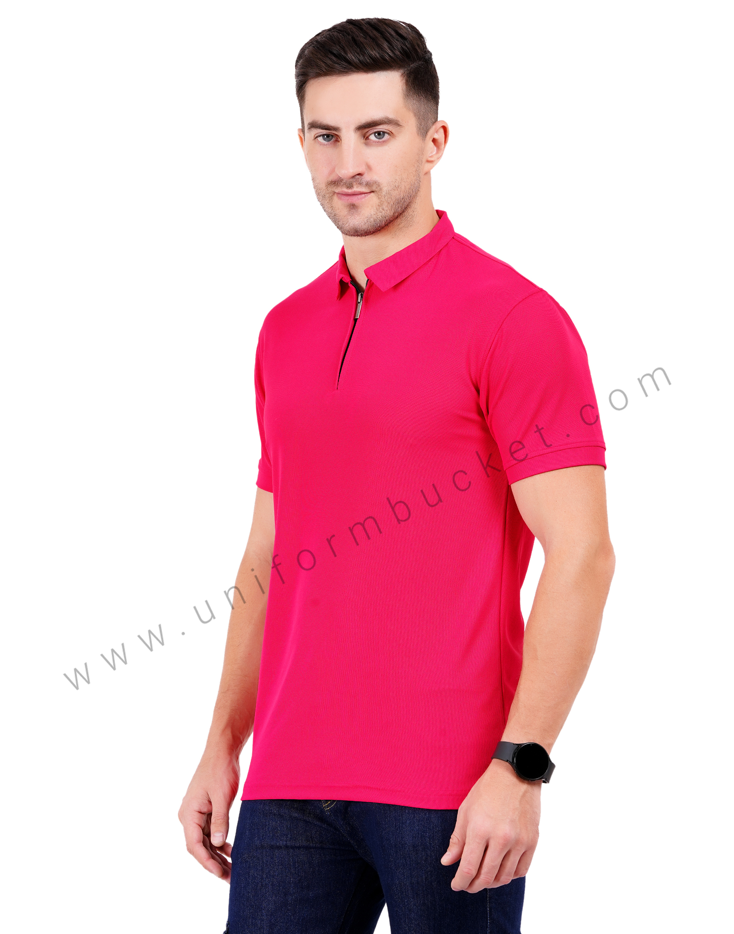 Fuchsia zipper polo T-shirt thumbnail 2