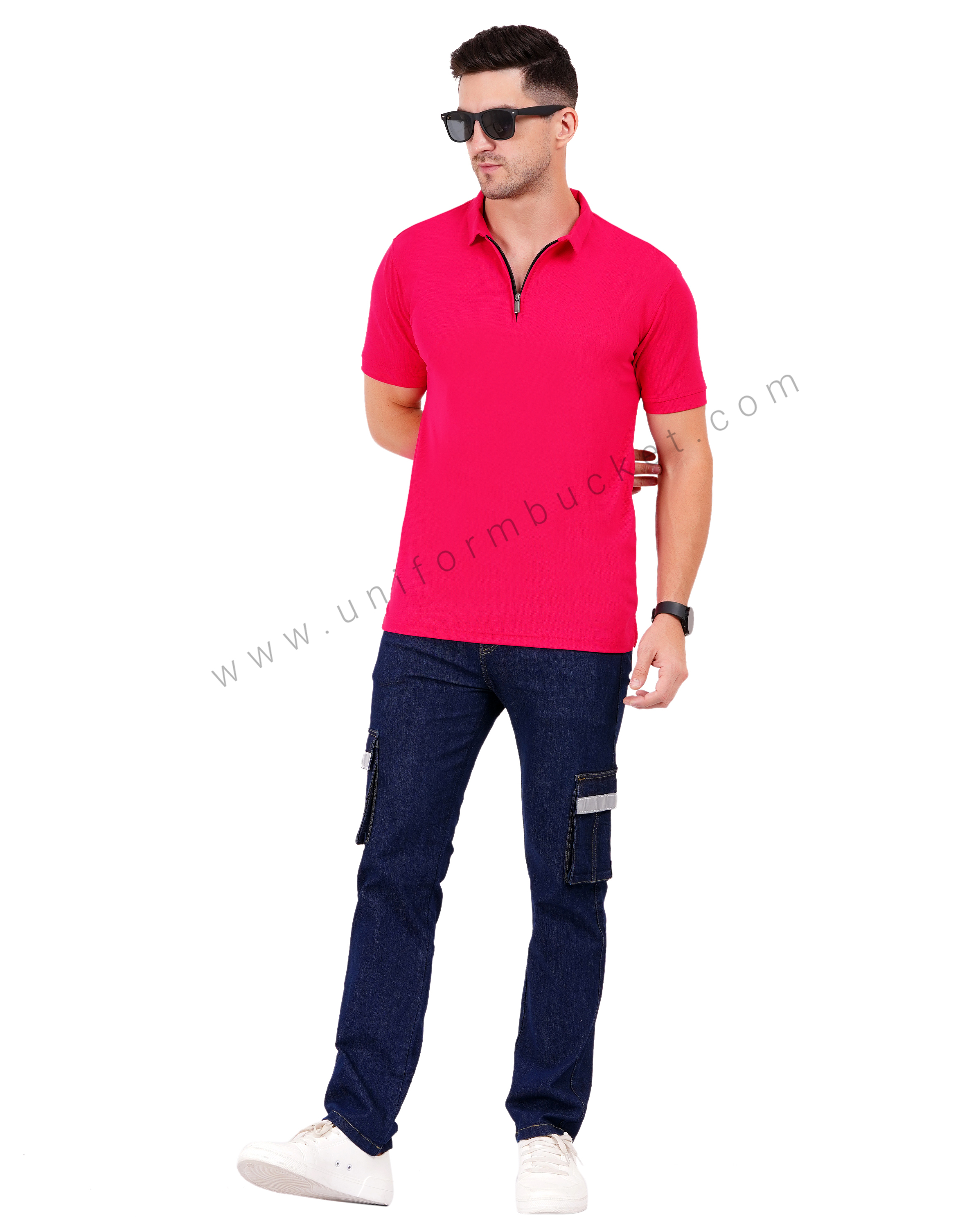 Fuchsia zipper polo T-shirt thumbnail 6