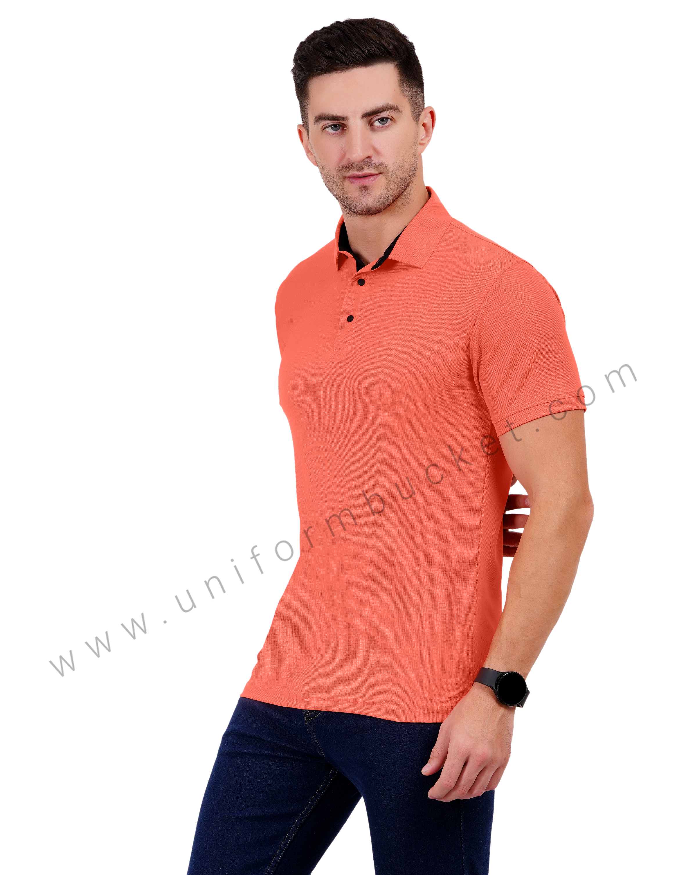 Gajri-colored polo T-shirt with sleek black detailing thumbnail 2