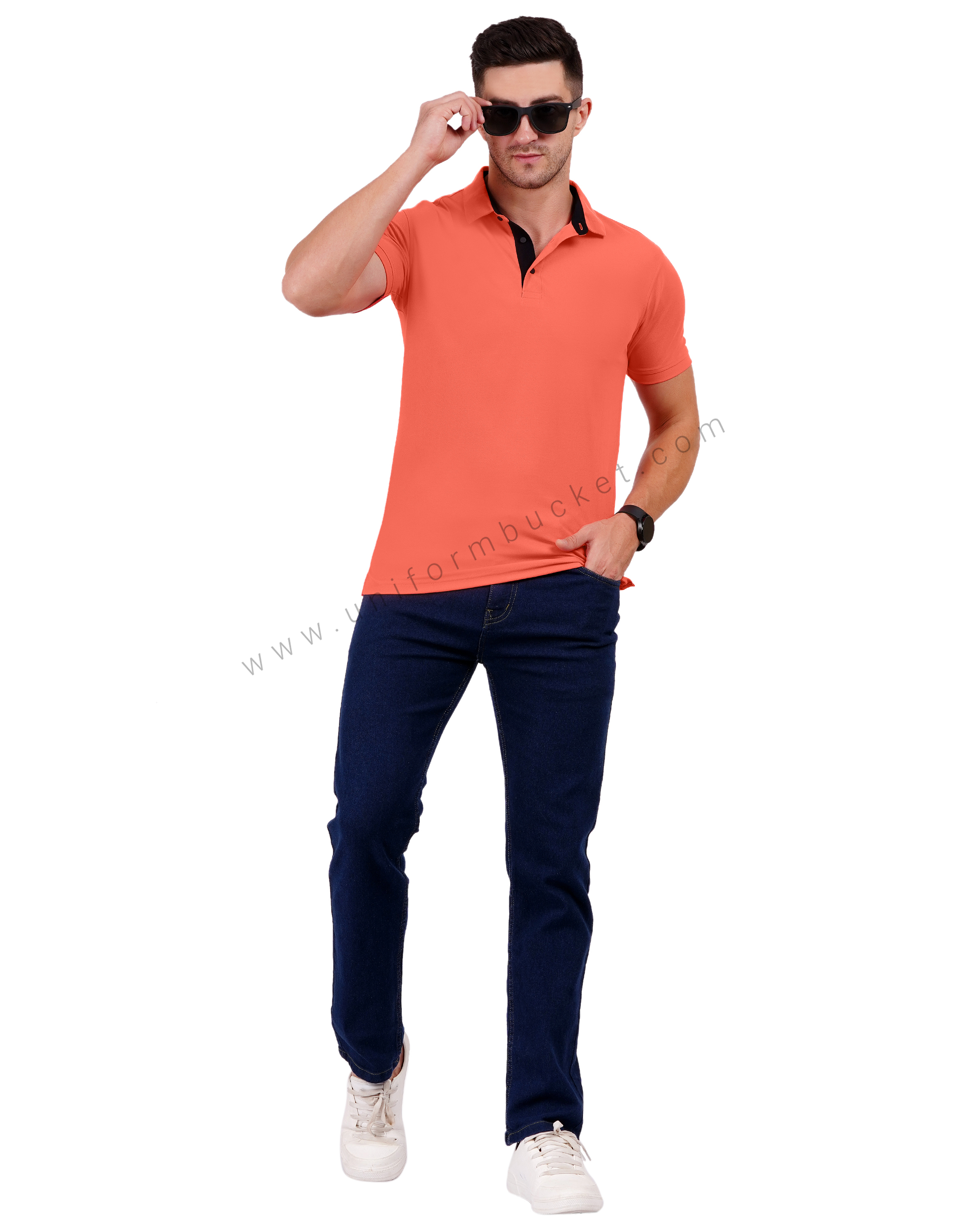 Gajri-colored polo T-shirt with sleek black detailing thumbnail 5