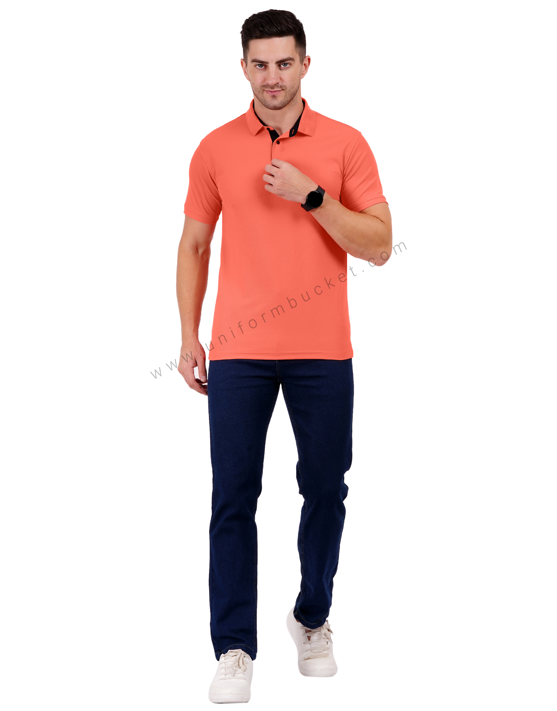 Gajri-colored polo T-shirt with sleek black detailing thumbnail 6