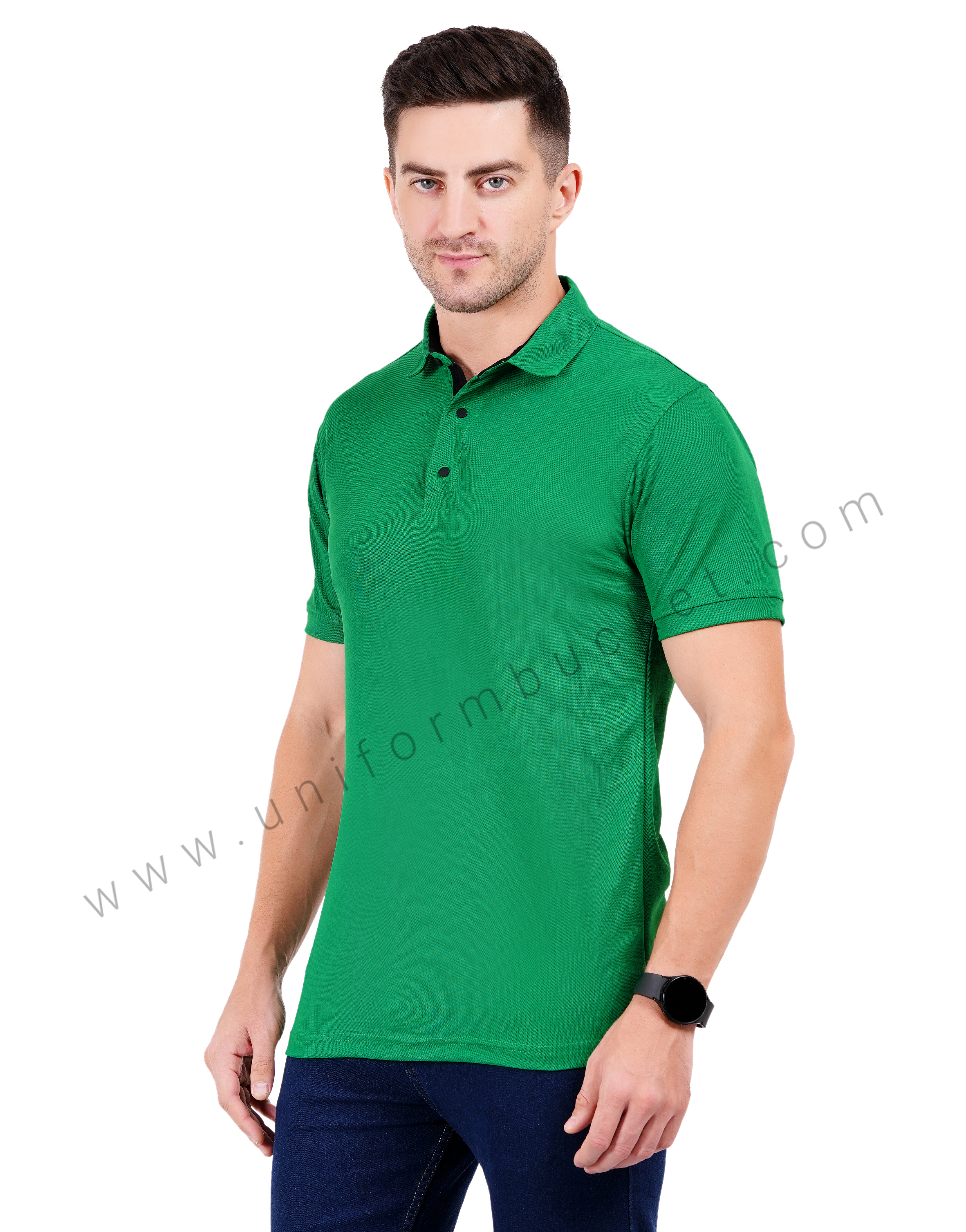 Green-colored polo T-shirt with sleek black detailing thumbnail 2
