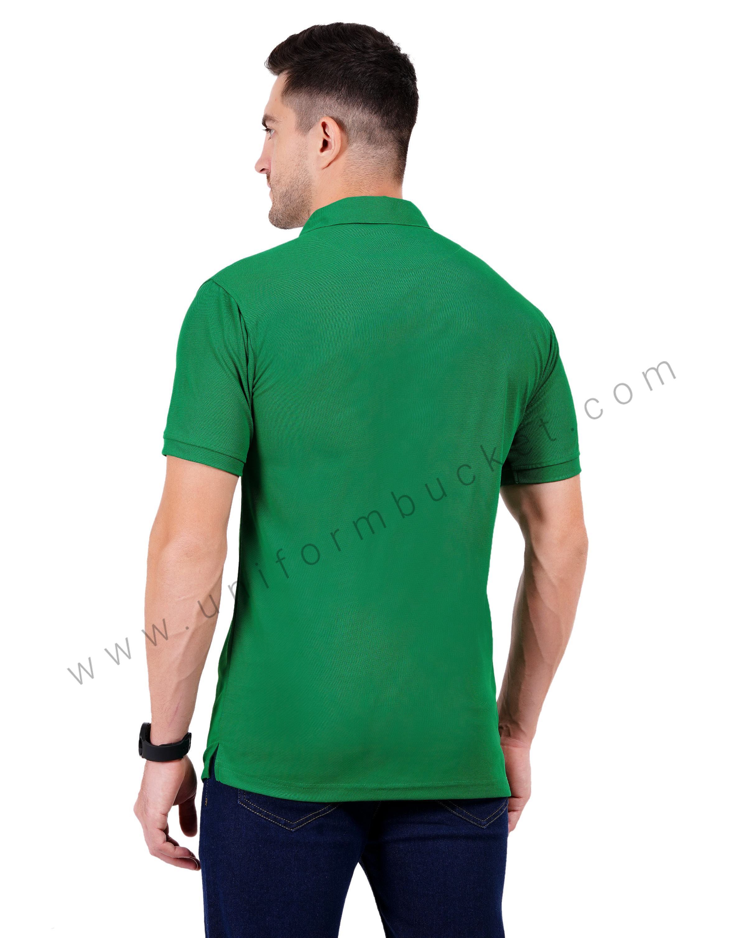 Green-colored polo T-shirt with sleek black detailing thumbnail 3