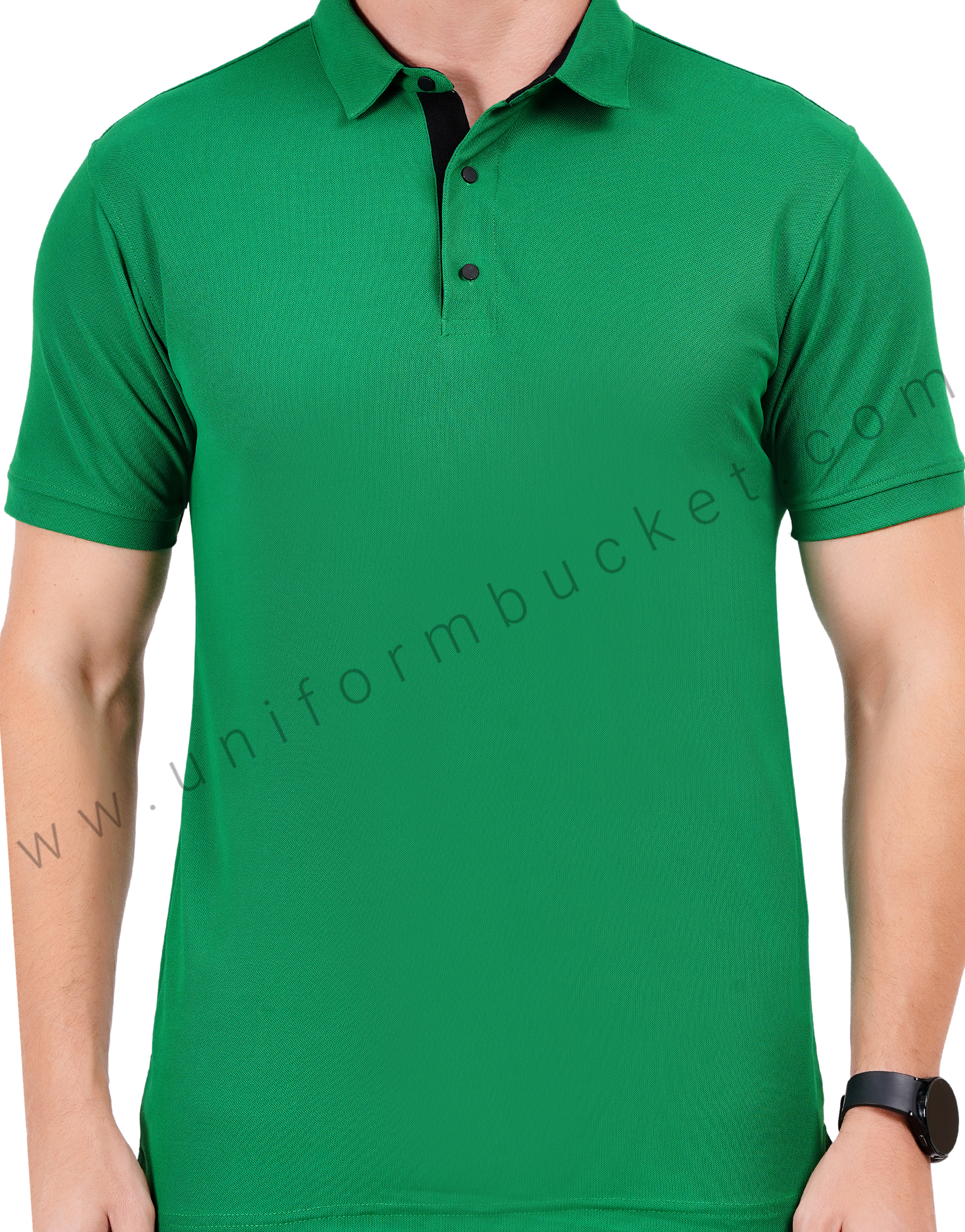 Green-colored polo T-shirt with sleek black detailing thumbnail 4