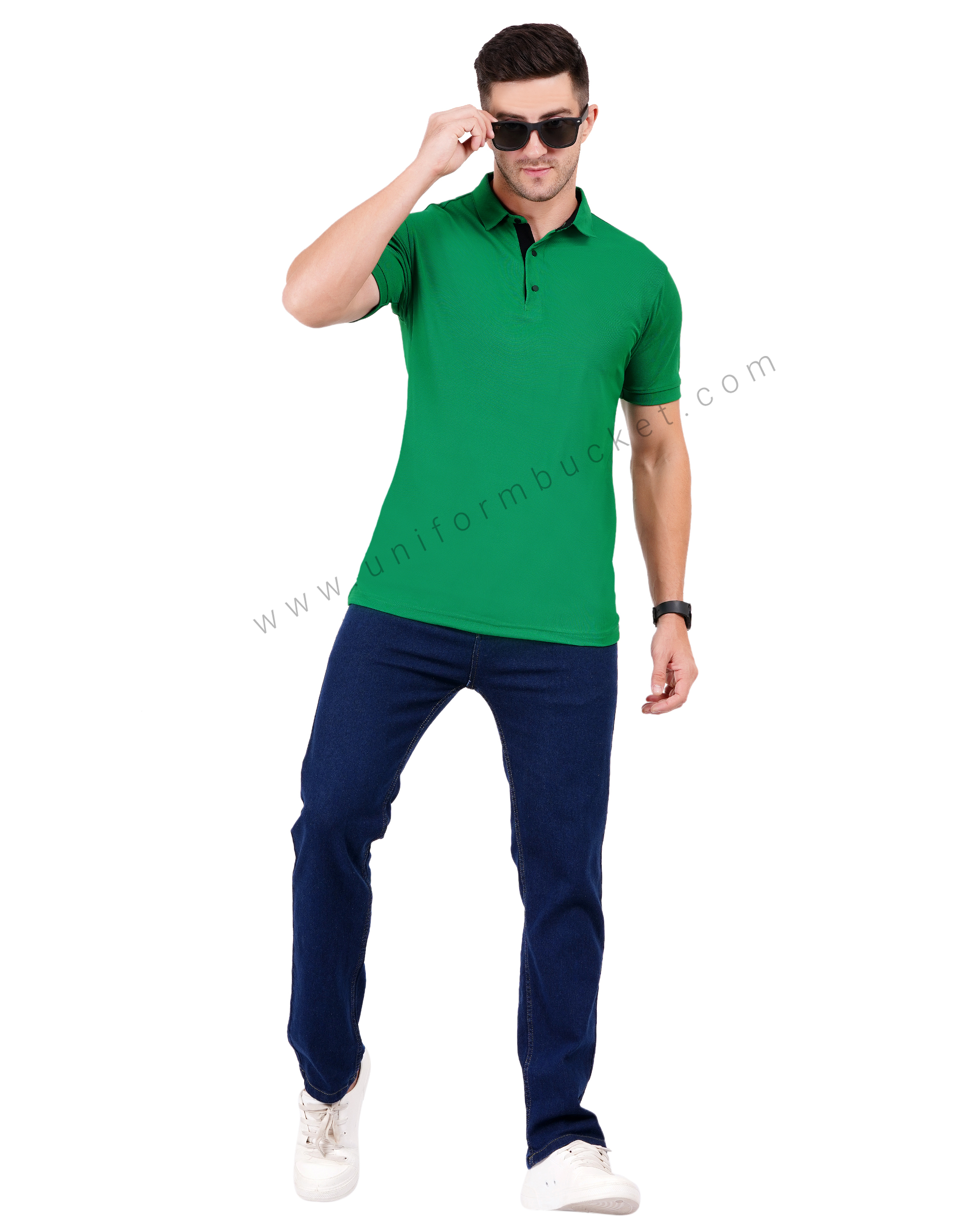 Green-colored polo T-shirt with sleek black detailing thumbnail 6