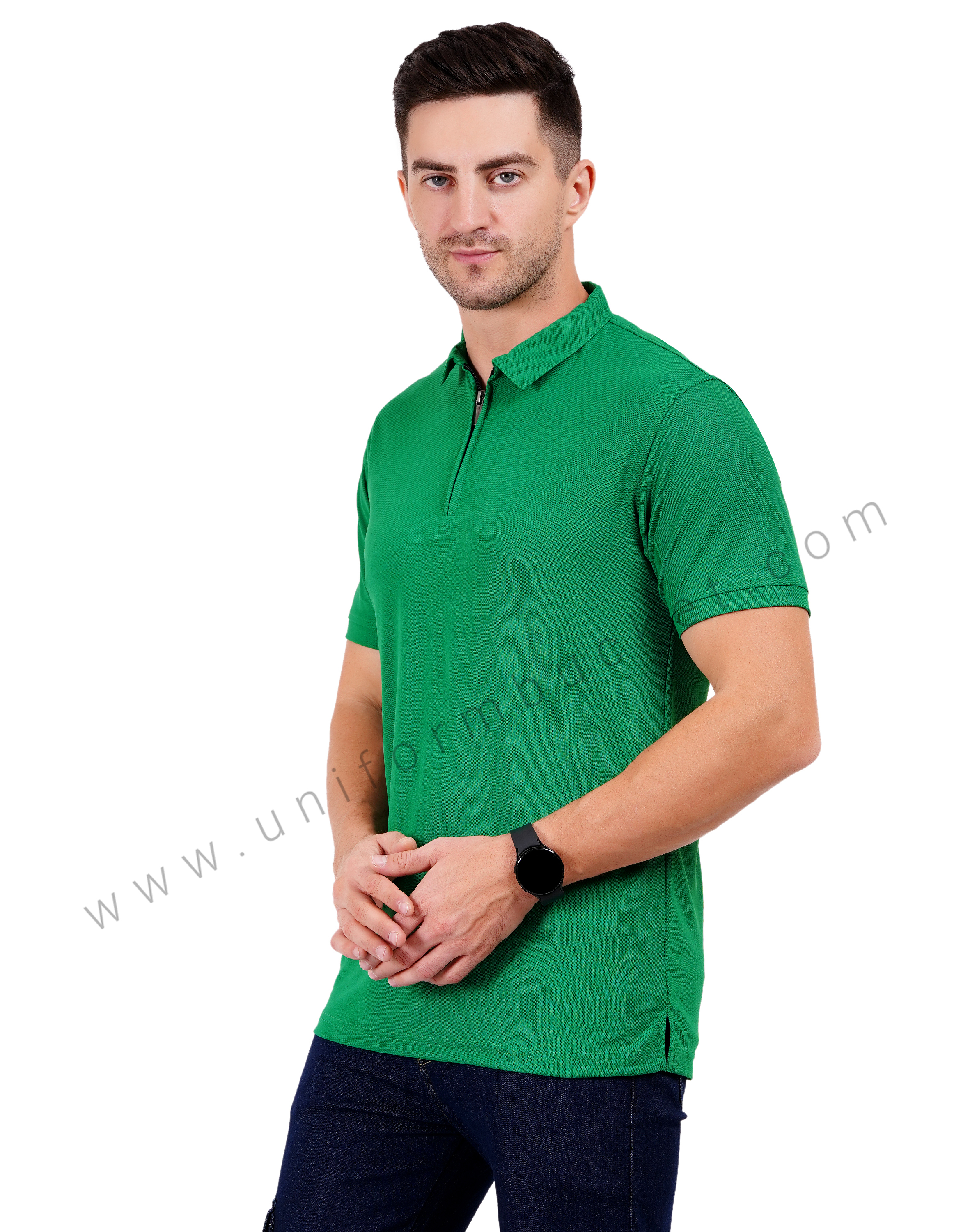Green zipper polo T-shirt thumbnail 2