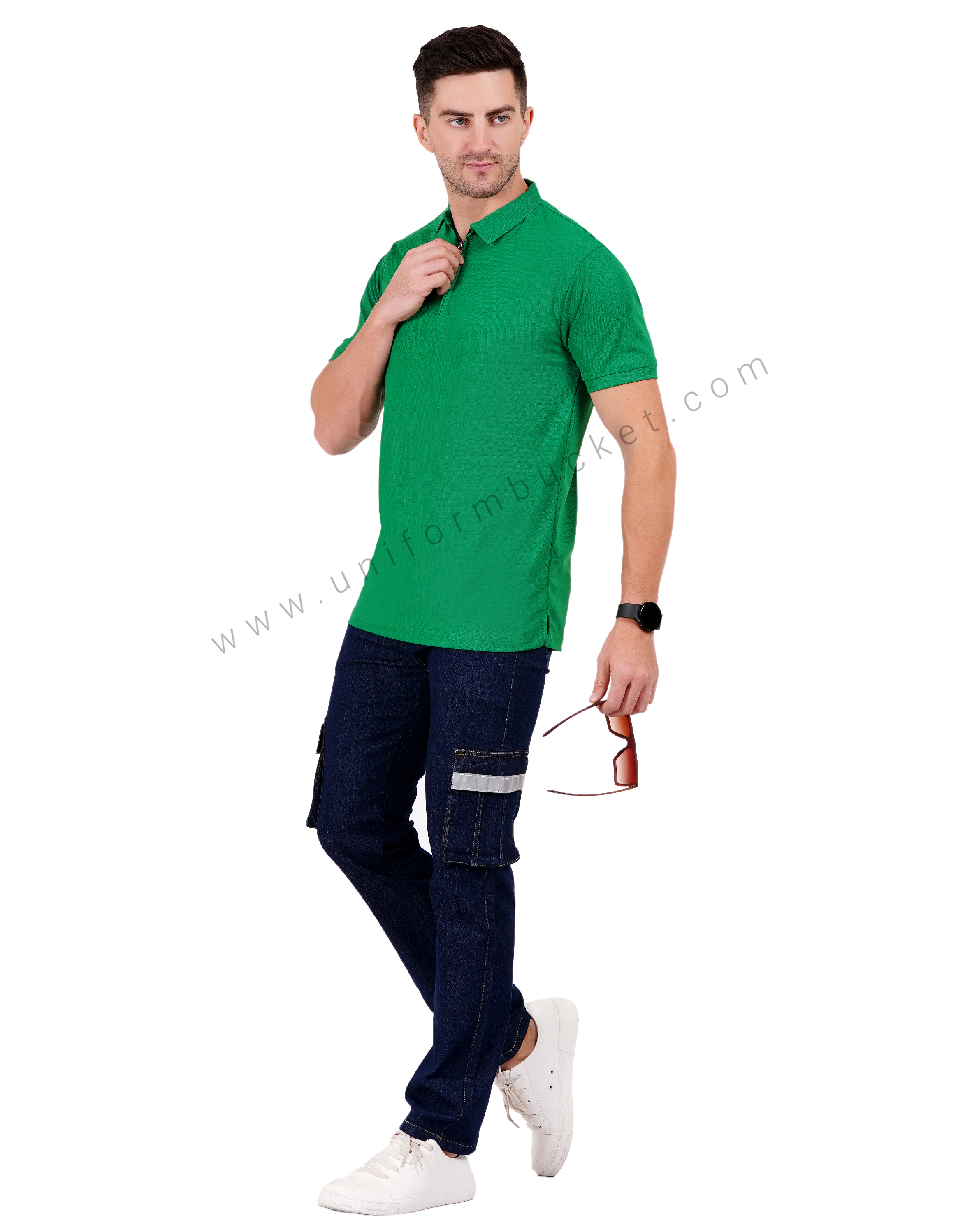 Green zipper polo T-shirt thumbnail 5