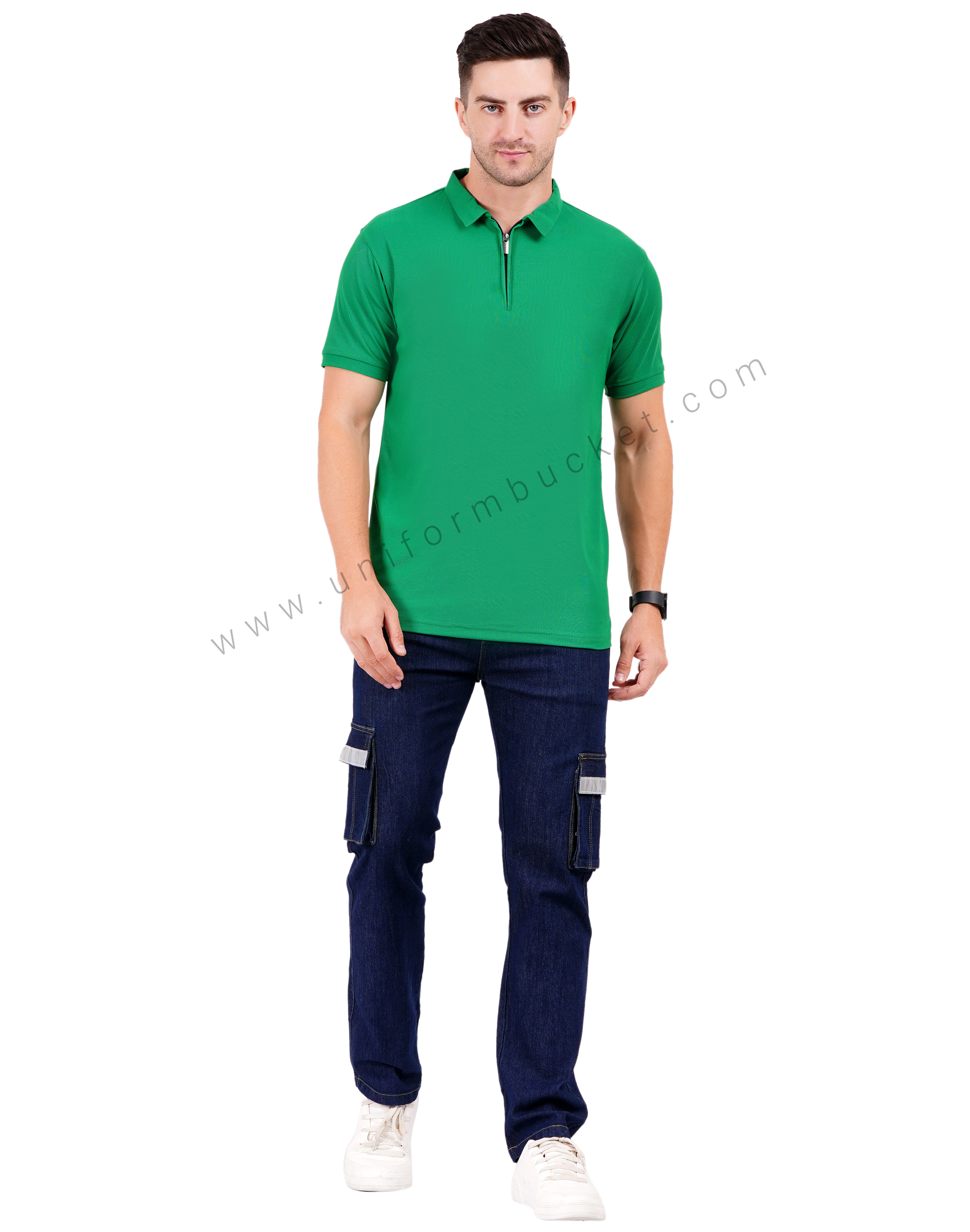 Green zipper polo T-shirt thumbnail 6