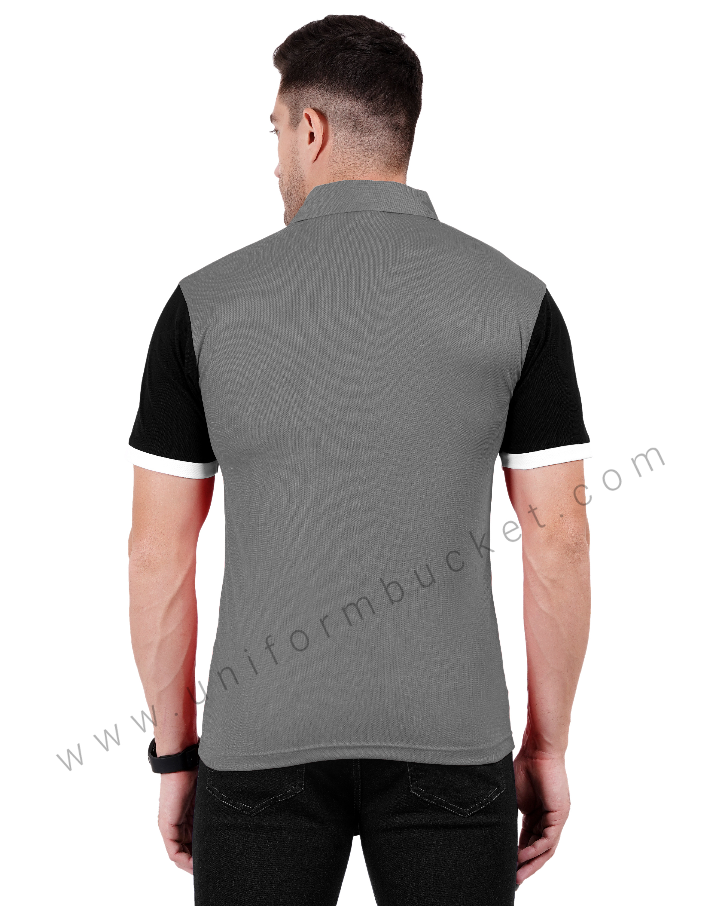 Grey and black color-blocked polo T-shirt thumbnail 3